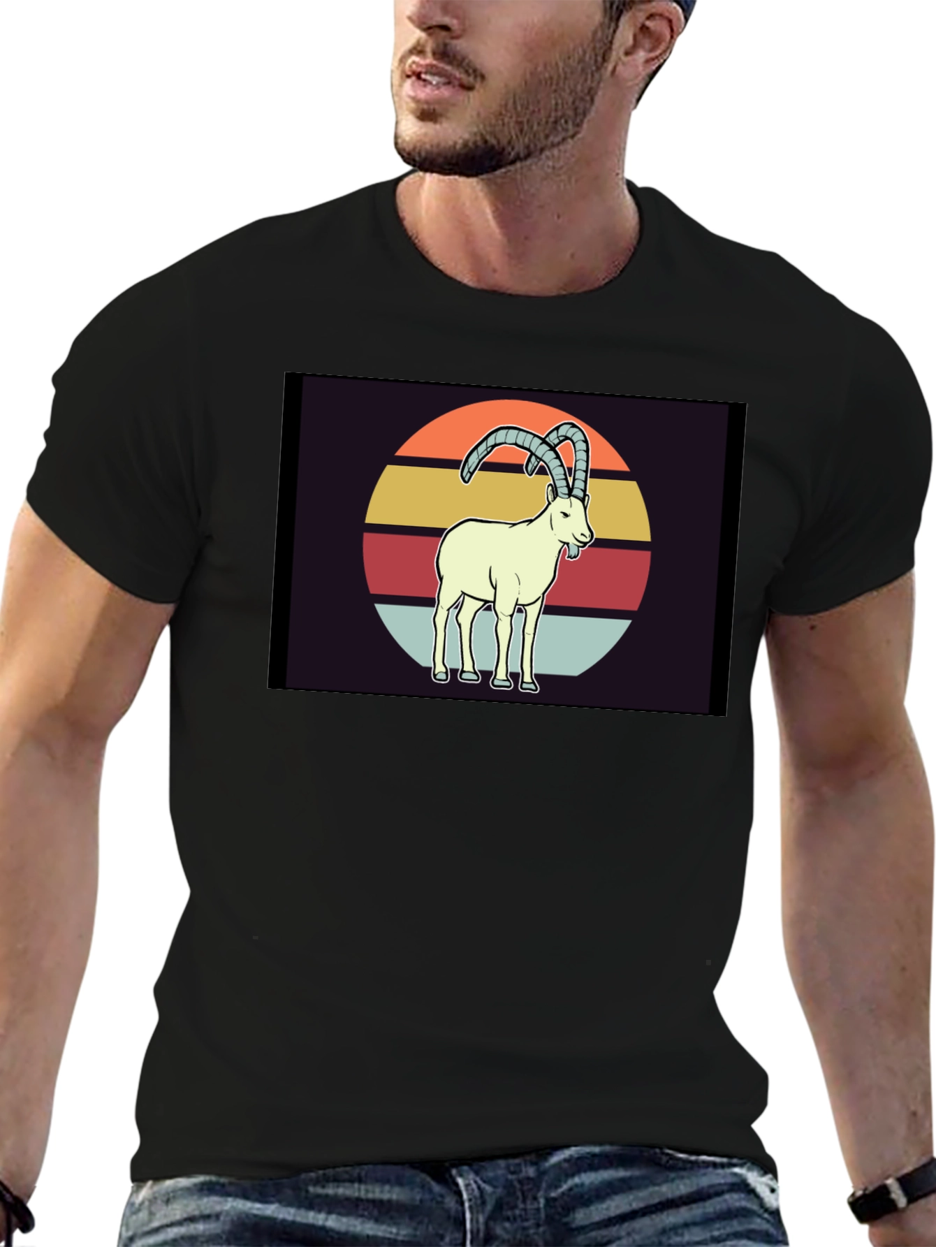 Black Retro Ibex T-Shirt - Vintage Style Goat Tee view 6