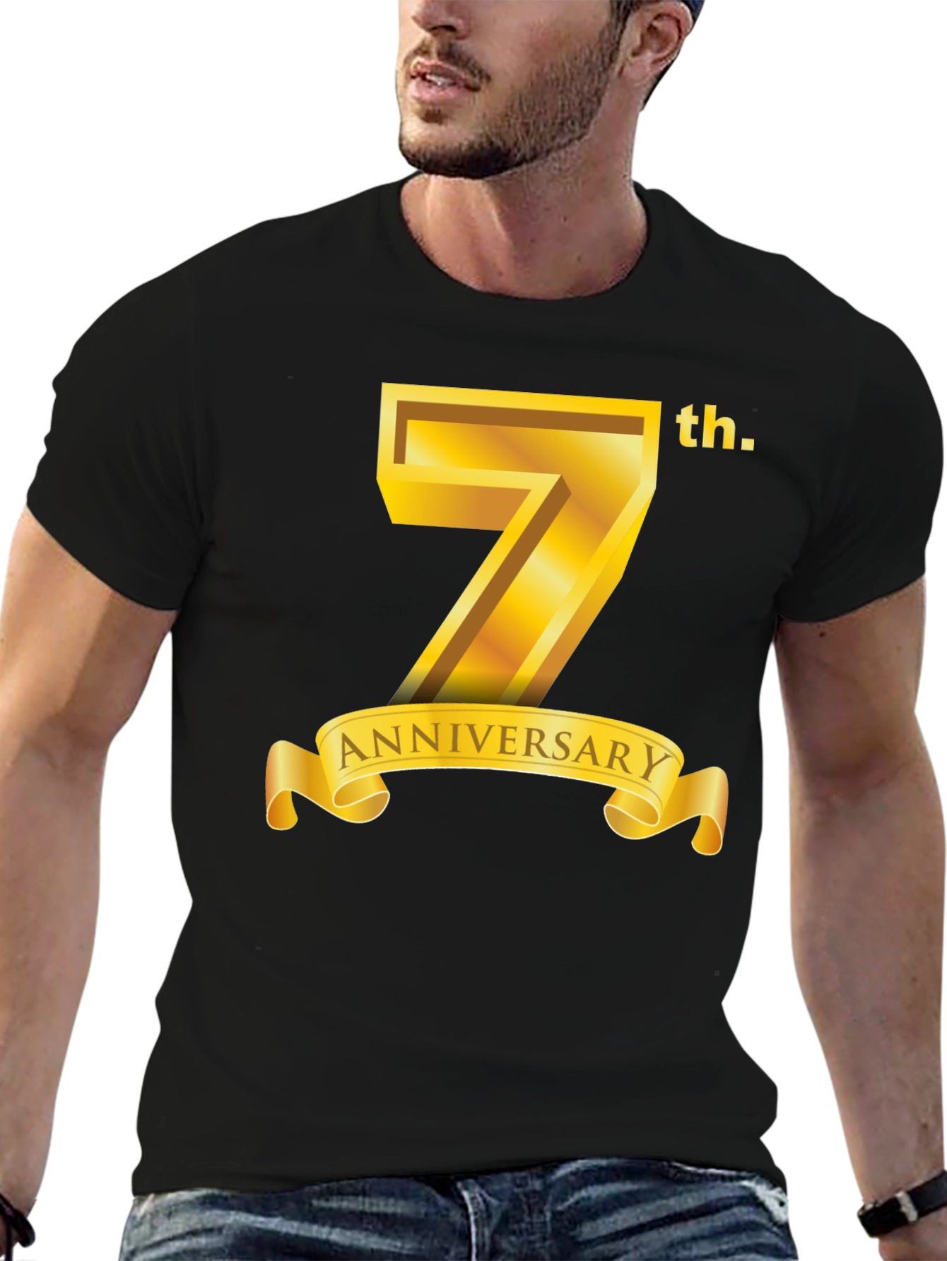 Black 7th Anniversary T-Shirt - Golden Design view 6