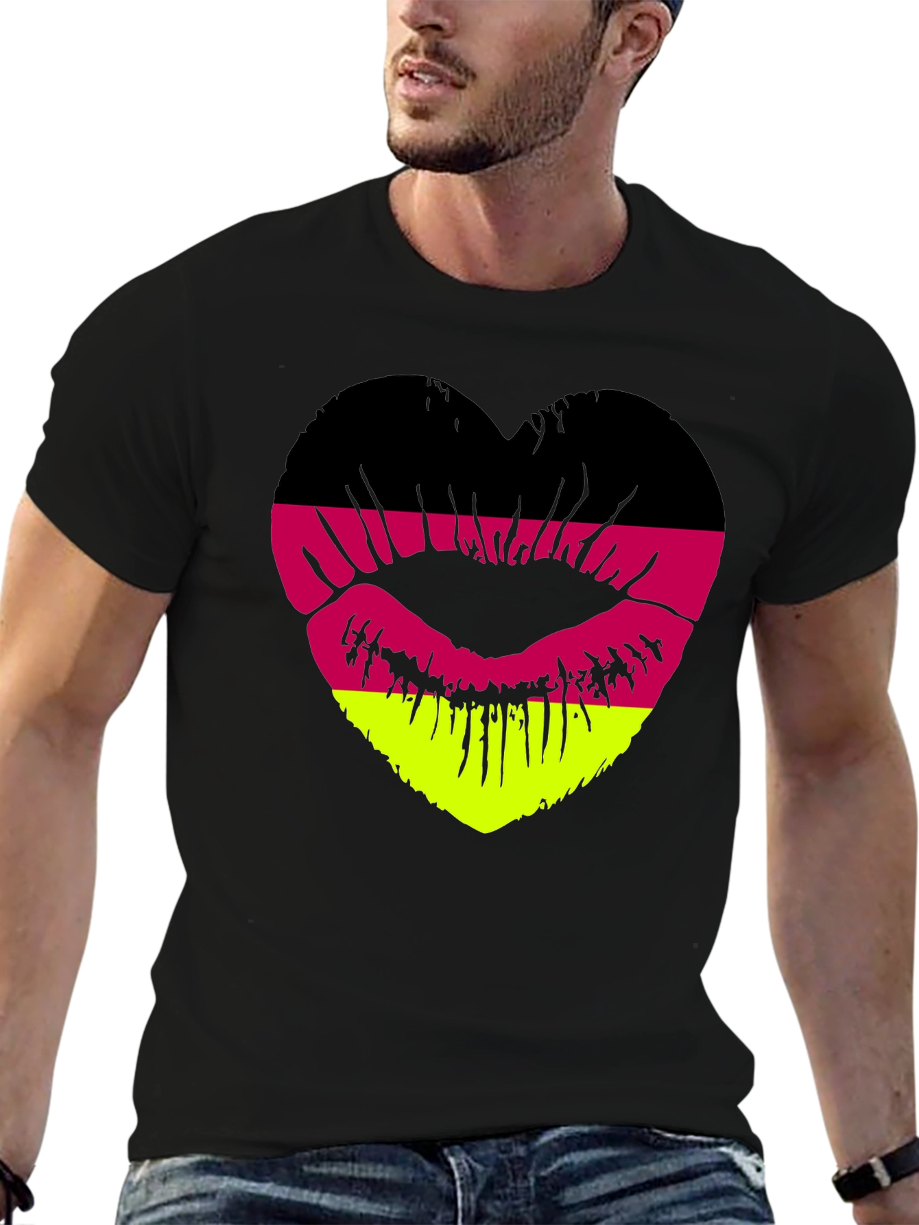 Black German Flag Lips Heart T-Shirt view 6