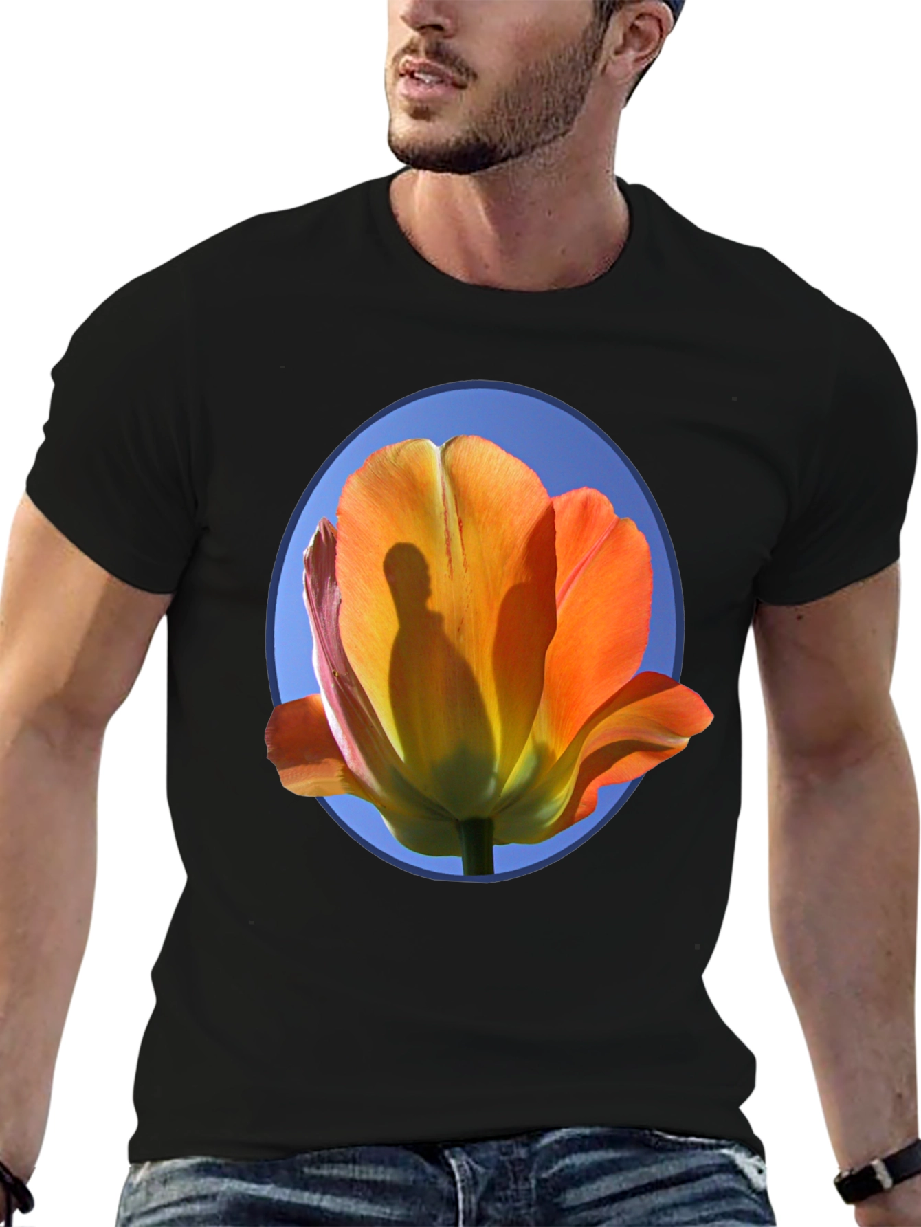 Black Floral Graphic Tee - Artistic Tulip Design view 6