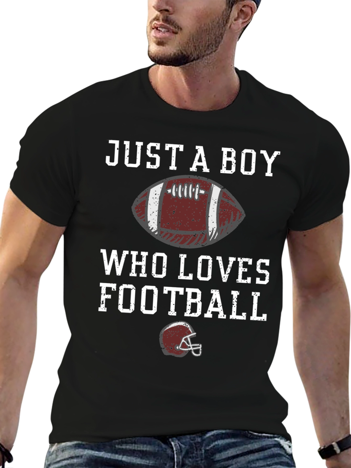 Black Just A Boy Who Loves Football T-Shirt view 6