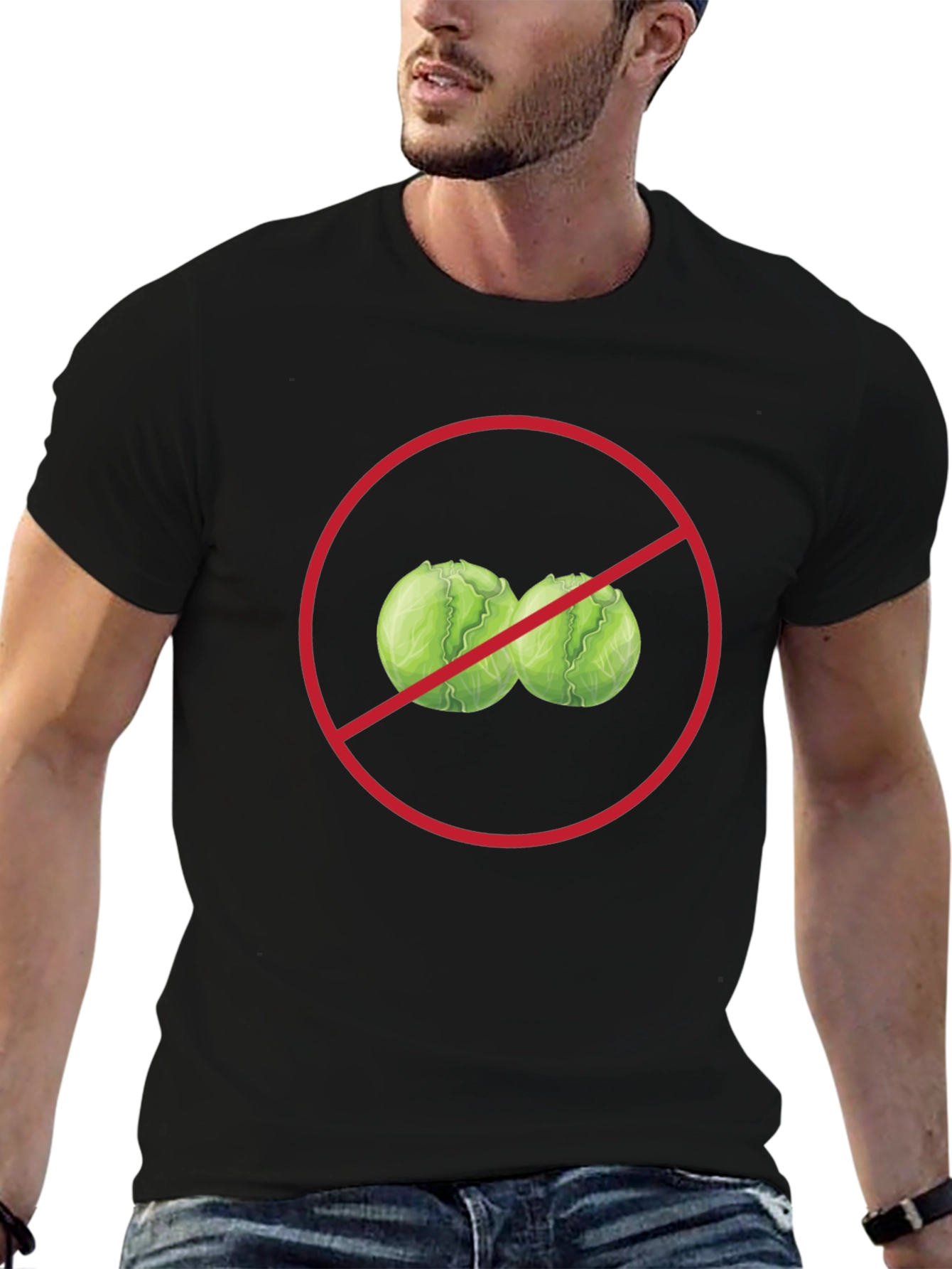 Black No Cabbage Funny Graphic T-Shirt view 6