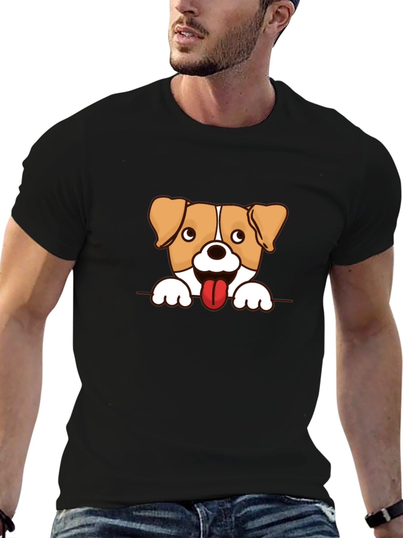 Black Cute Dog Graphic Tee - Black Short Sleeve T-Shirt view 6