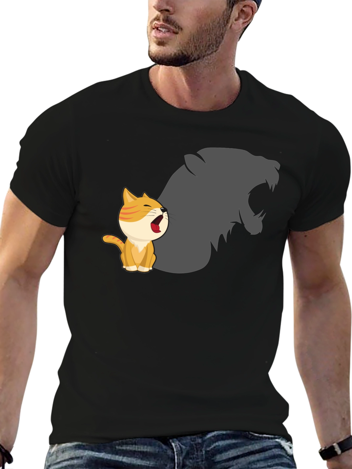 Black Cute Kitten Roar Graphic T-Shirt view 6