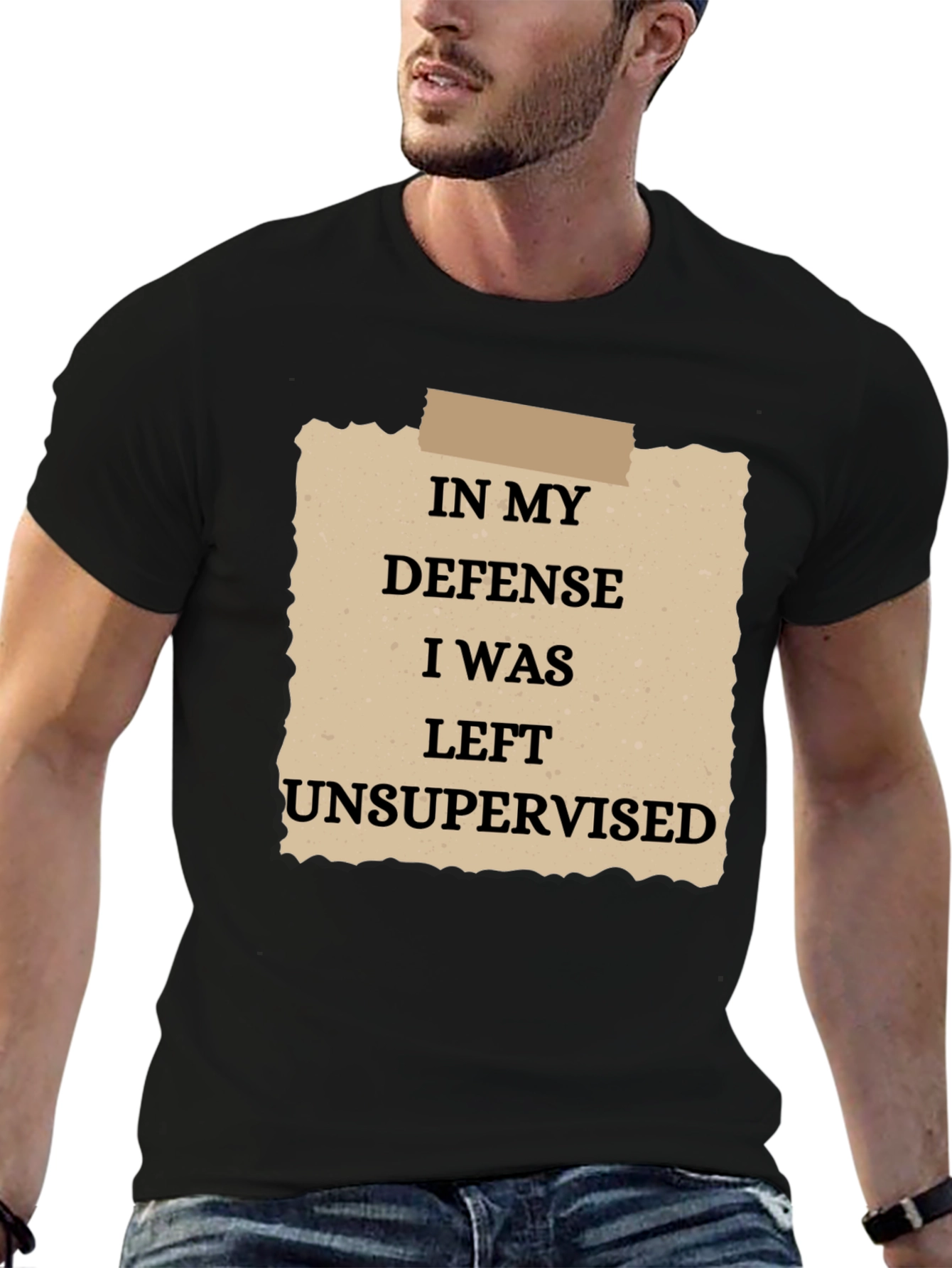 Black Funny "In My Defense" Graphic T-Shirt view 6