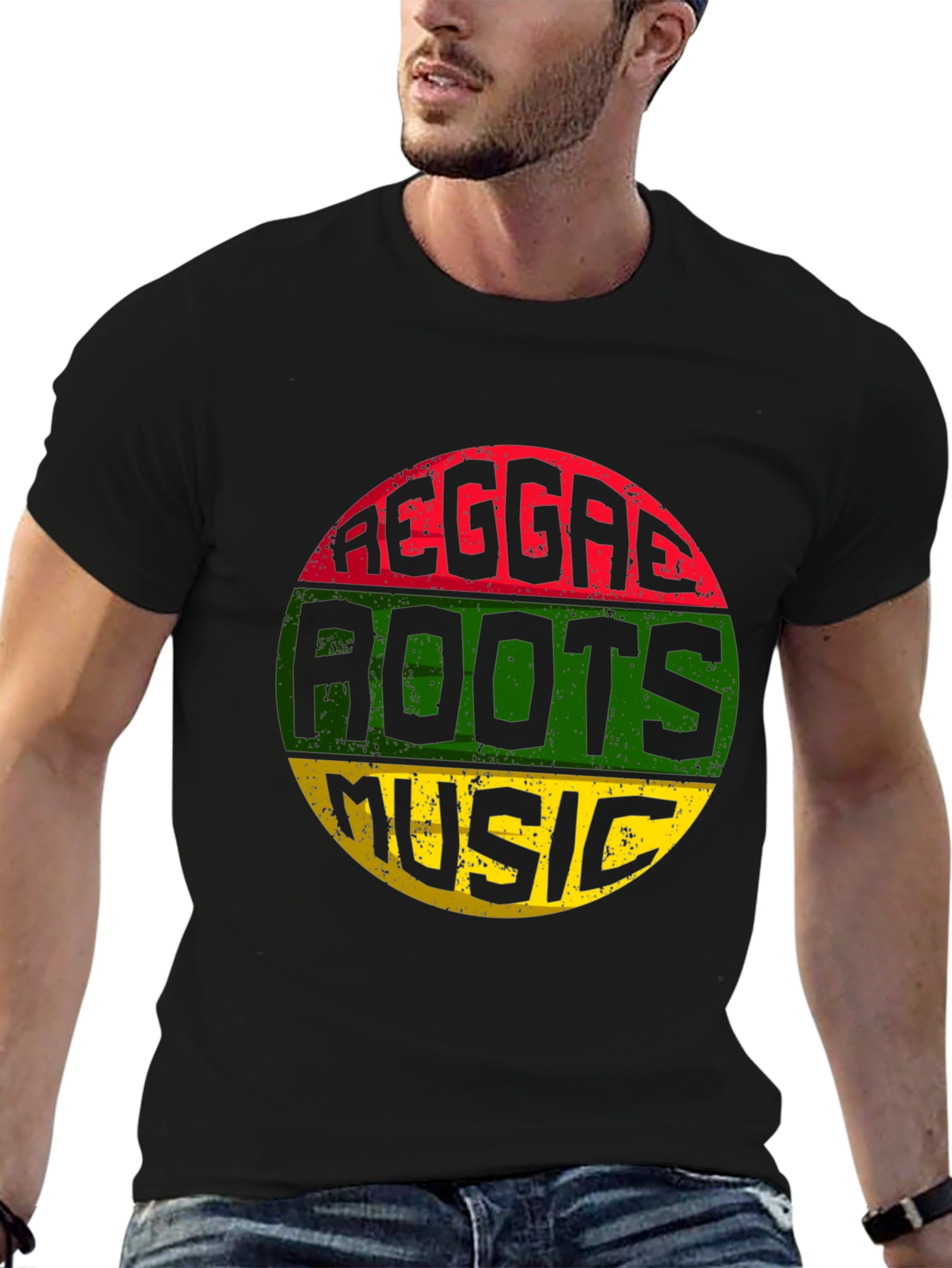Black Reggae Roots Music T-Shirt - Black view 6