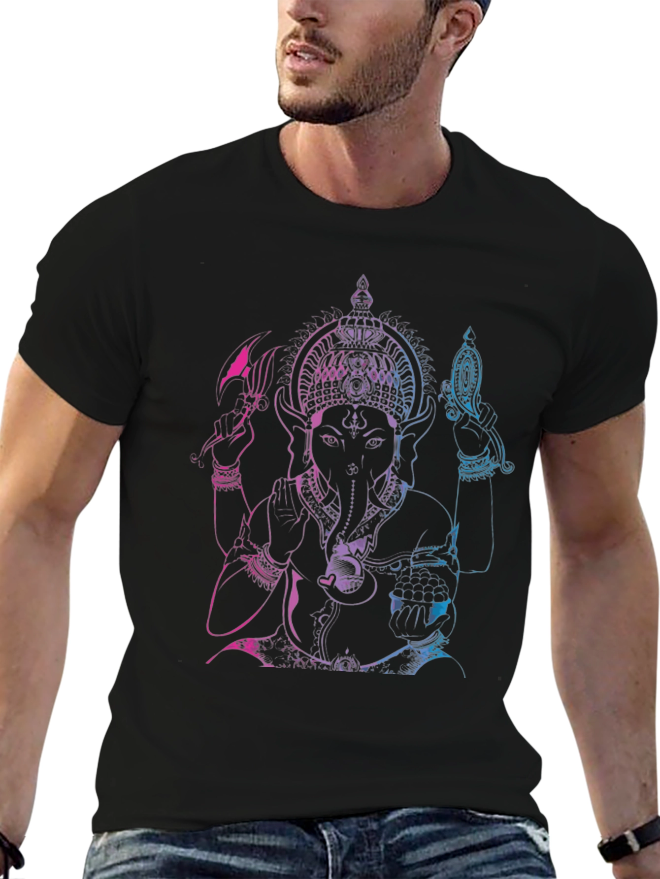 Black Ganesh Ombre Graphic Tee - Black view 6
