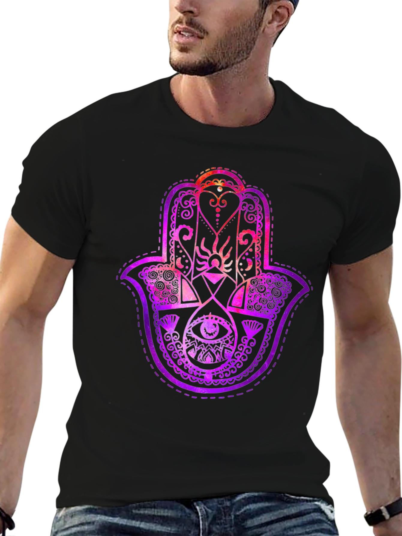 Black Hamsa Hand Graphic Tee - Spiritual Protection T-Shirt view 6