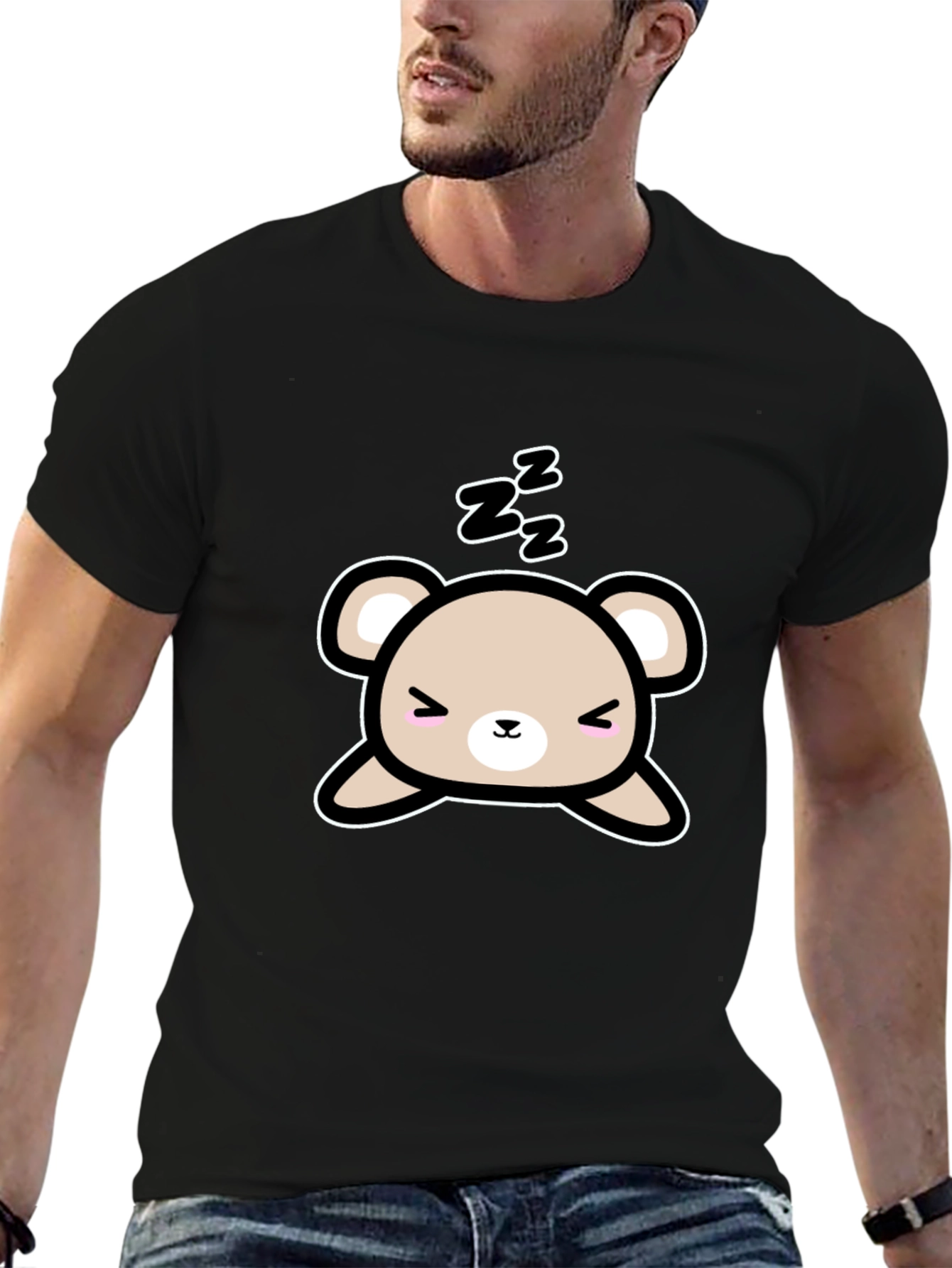 Black Cute Sleeping Bear Black T-Shirt view 6