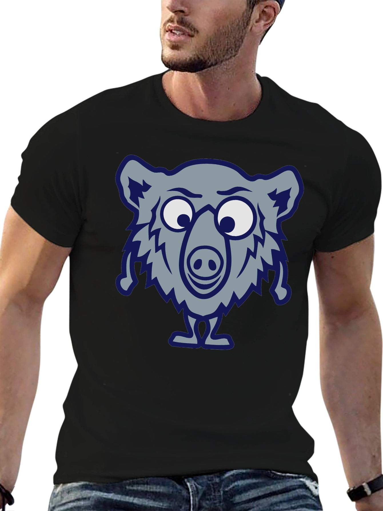 Black Funny Cartoon Bear Black T-Shirt view 6