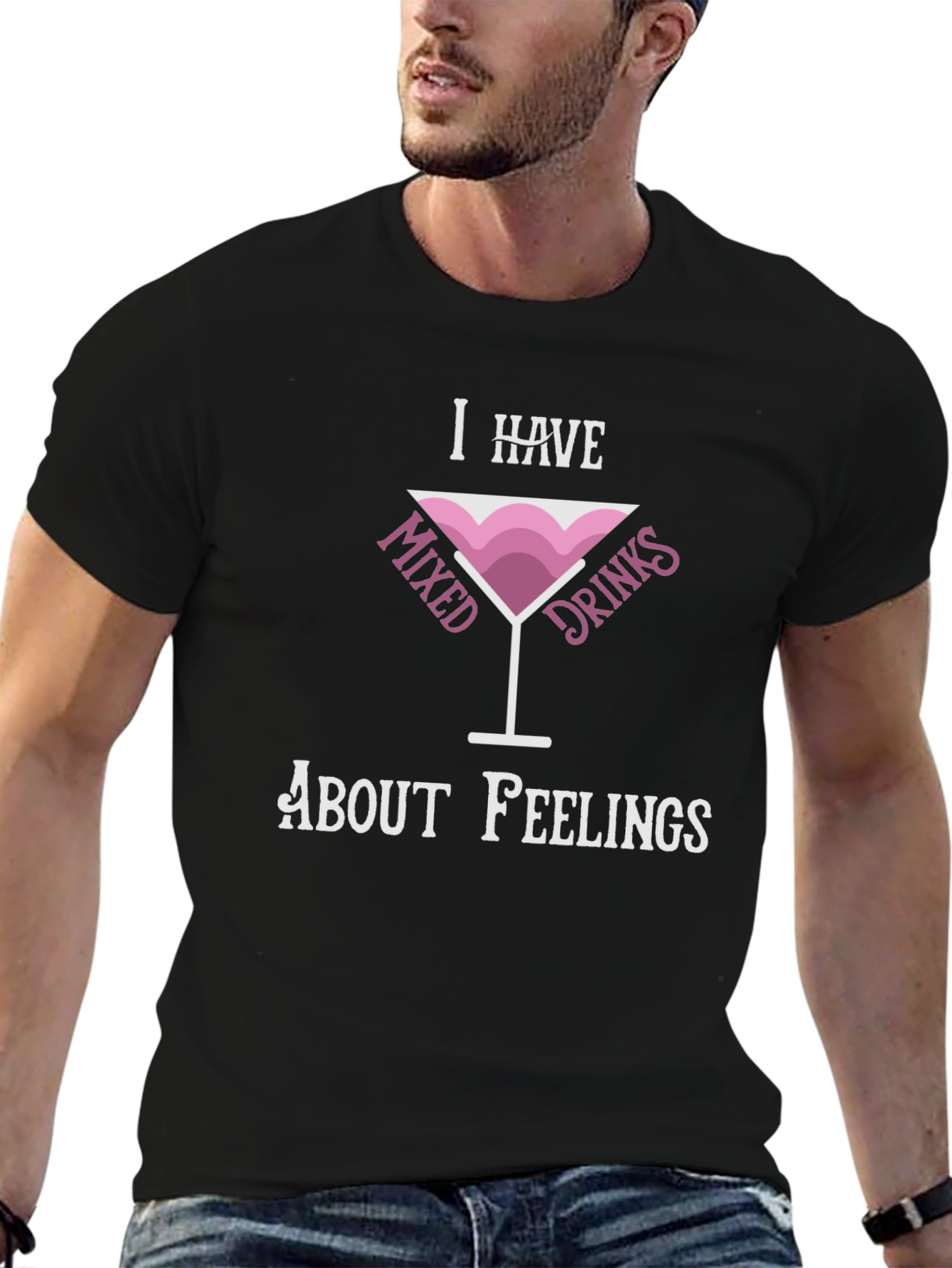 Black Mixed Drinks Feelings Tee - Humorous Graphic T-Shirt view 6