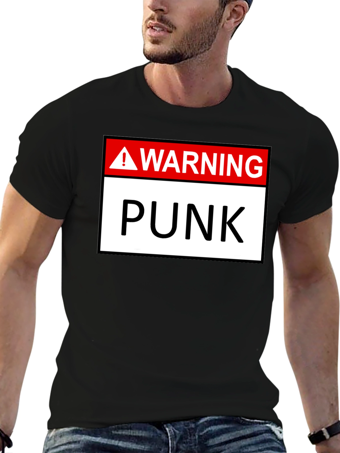 Warning Punk T-Shirt - Black Graphic Tee - 6