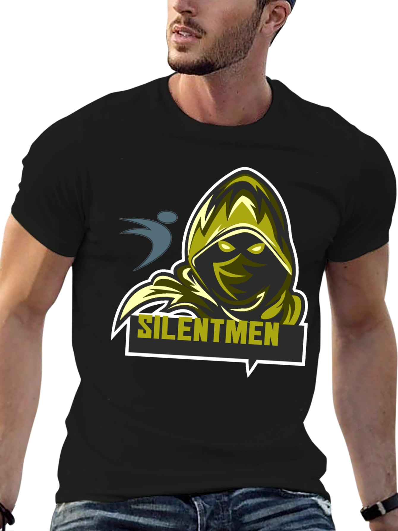 Black Silentmen Graphic Black T-Shirt - Gamer Style view 6