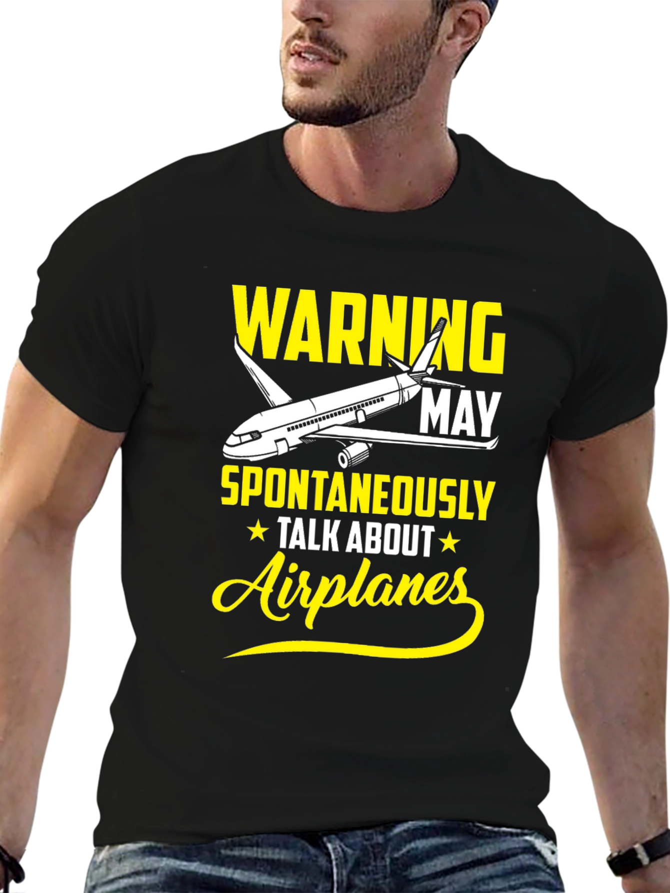 Black Warning May Spontaneously Talk About Airplanes T-Shirt view 6