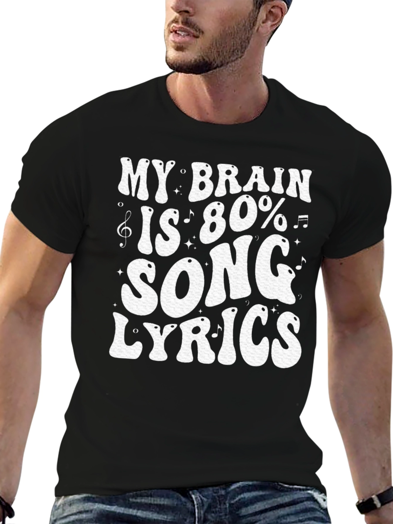 Black Song Lyrics T-Shirt: My Brain is 80% Music view 6