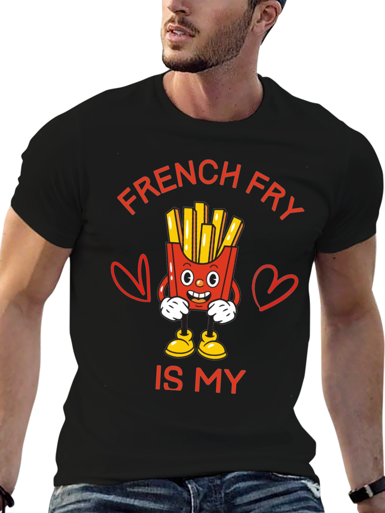 Black French Fry Is My Valentine Funny Graphic T-Shirt view 6