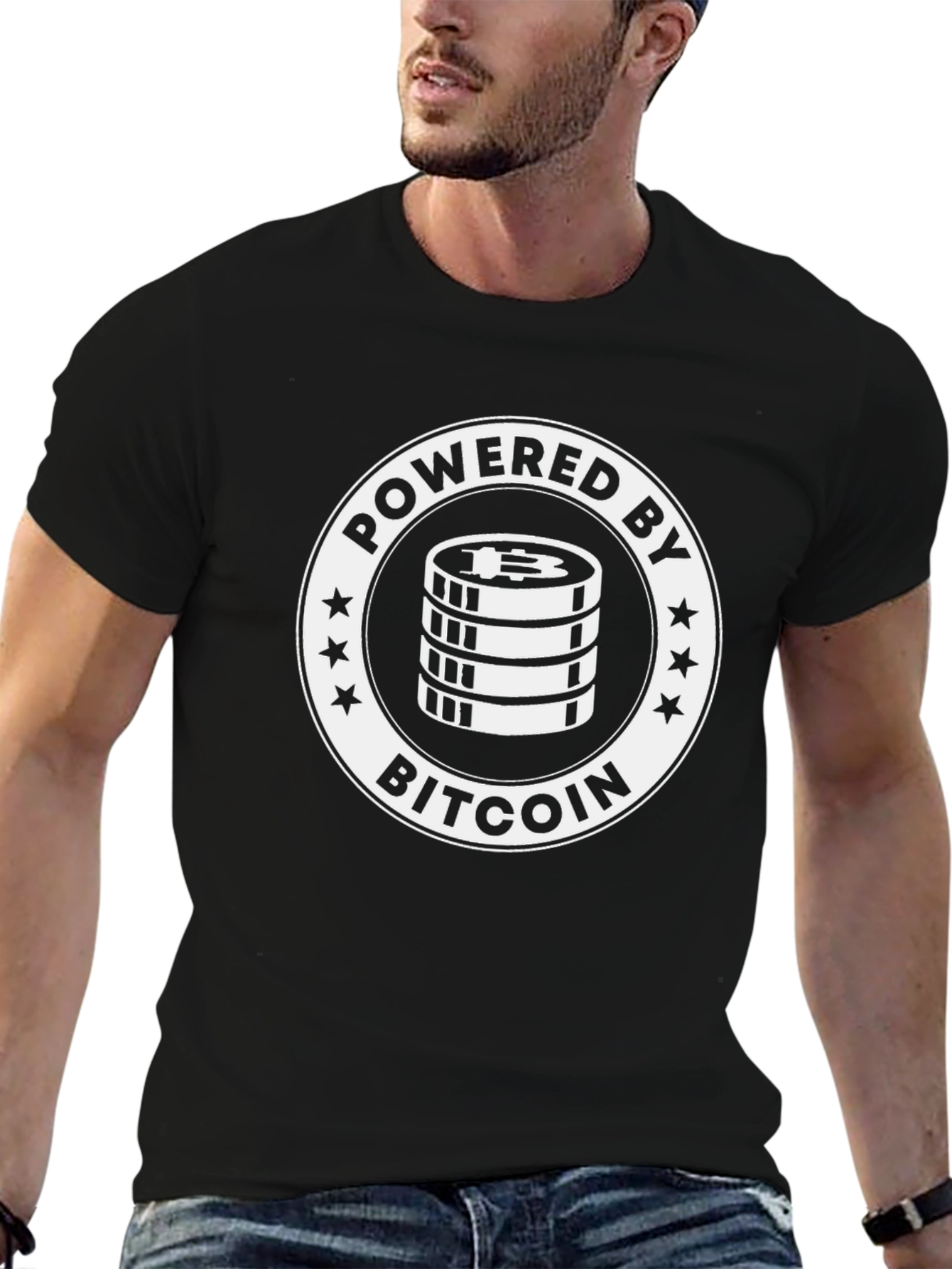Black Bitcoin Powered Black Graphic Tee view 6