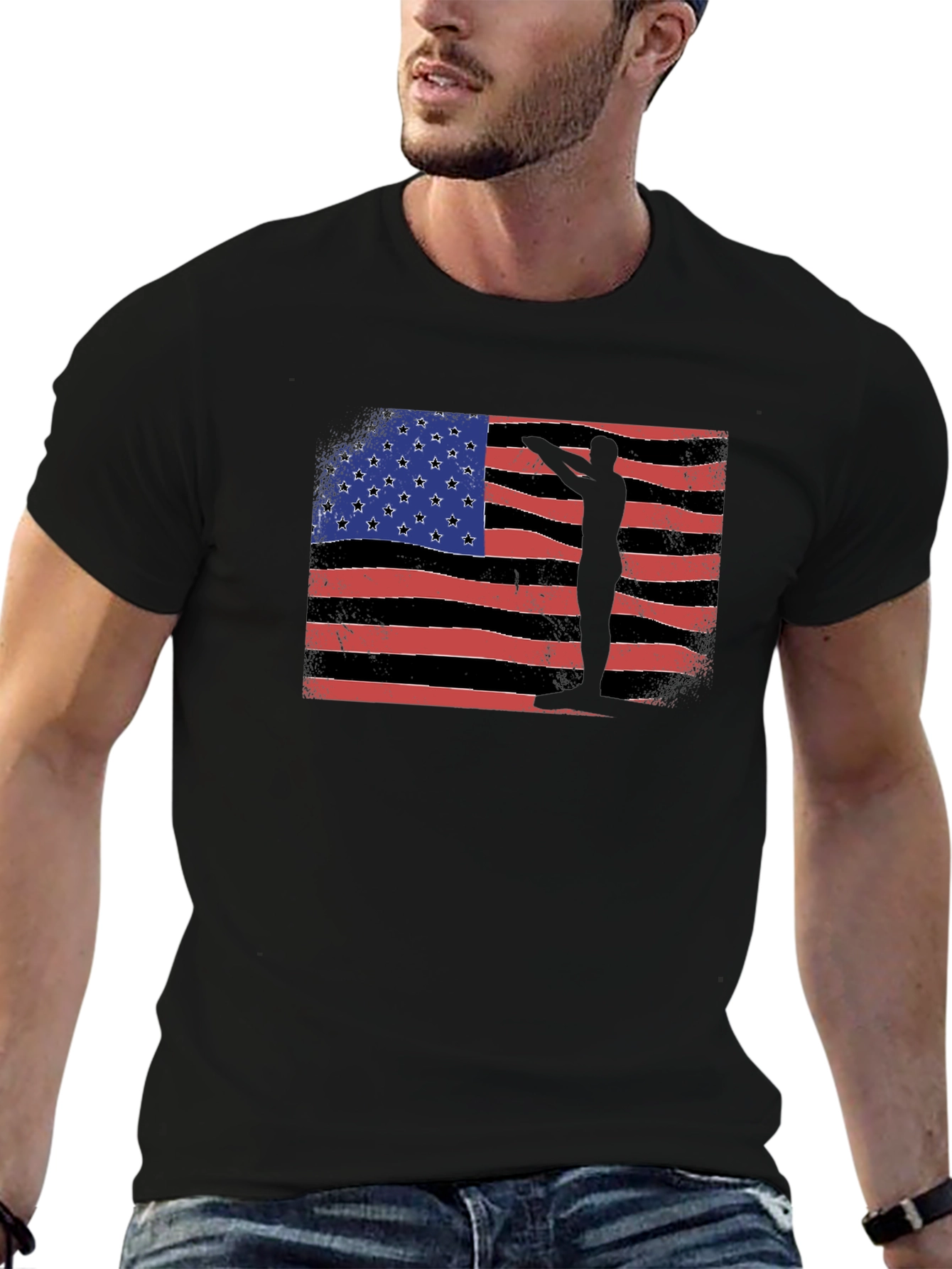 Black American Flag Silhouette Black T-Shirt view 6