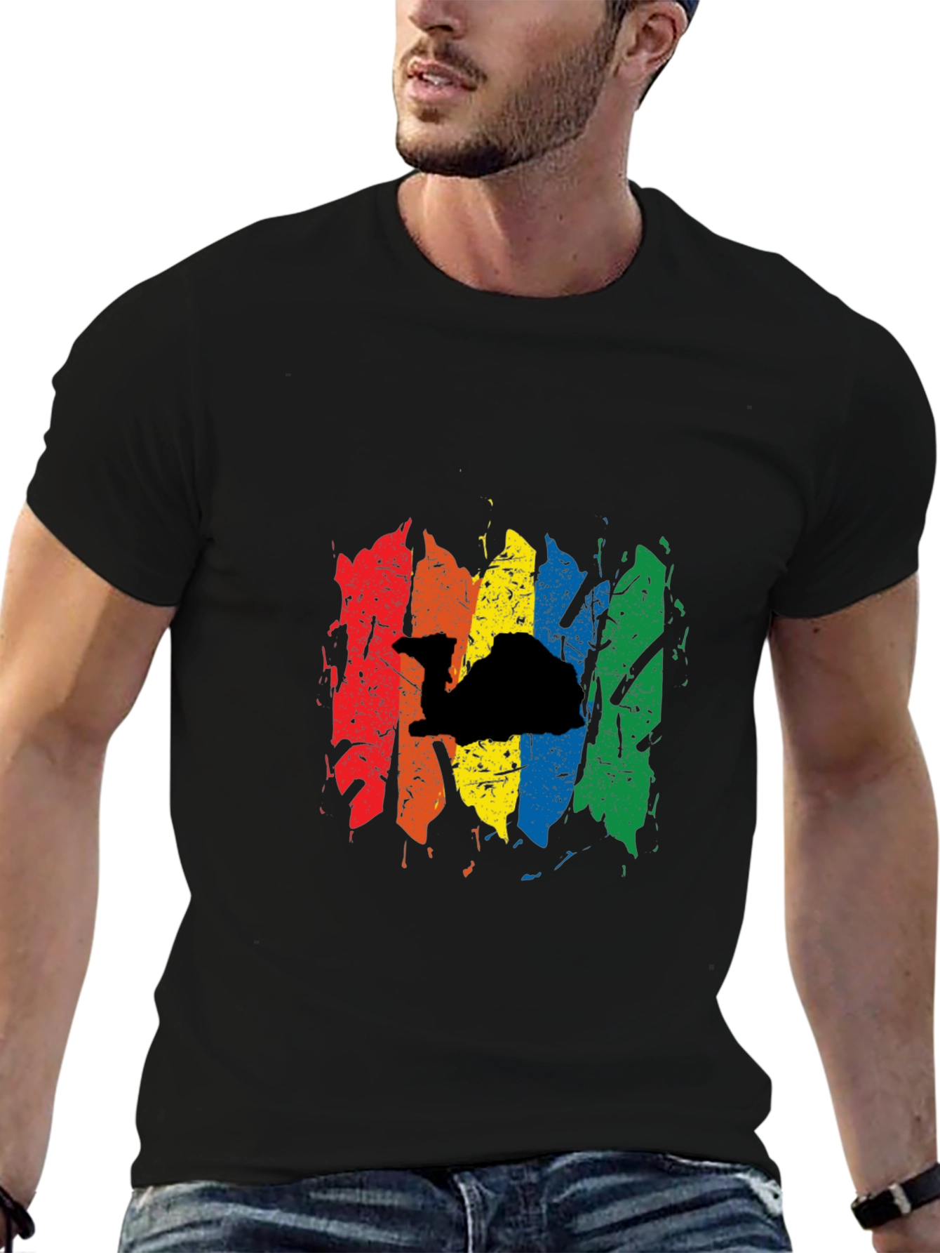 Black Rainbow Camel Black T-Shirt - Stylish Graphic Tee view 6