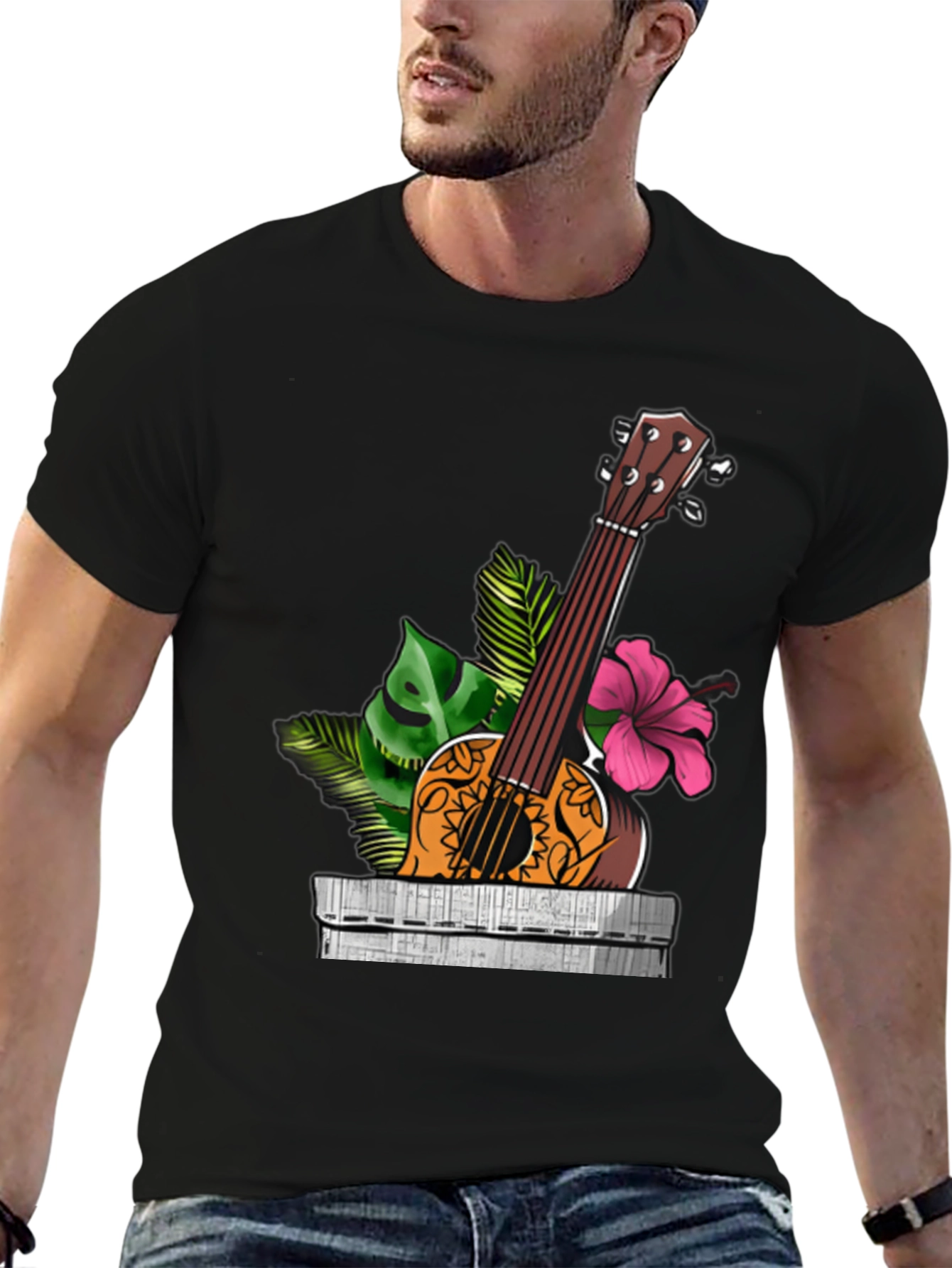 Black Tropical Ukulele Graphic Tee - Island Vibes view 6