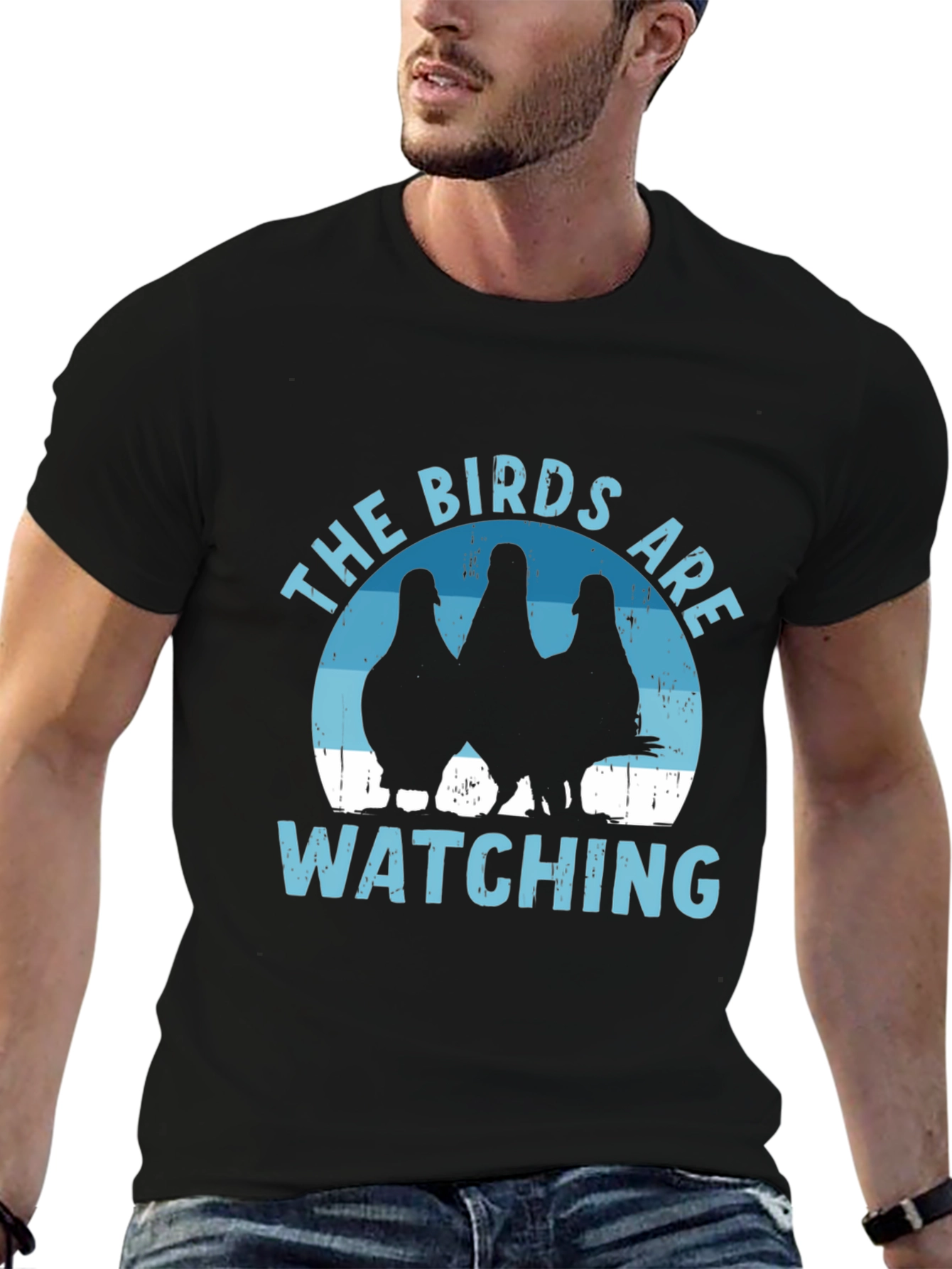 Black The Birds Are Watching T-Shirt - Funny Bird Lover Tee view 6