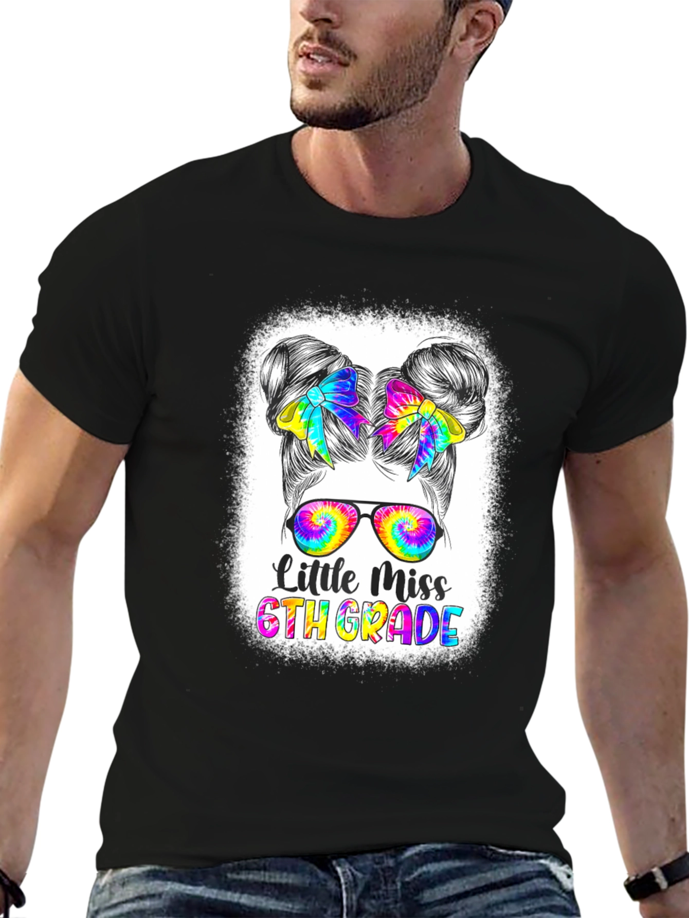 Black Little Miss 6th Grade Tie Dye T-Shirt view 6