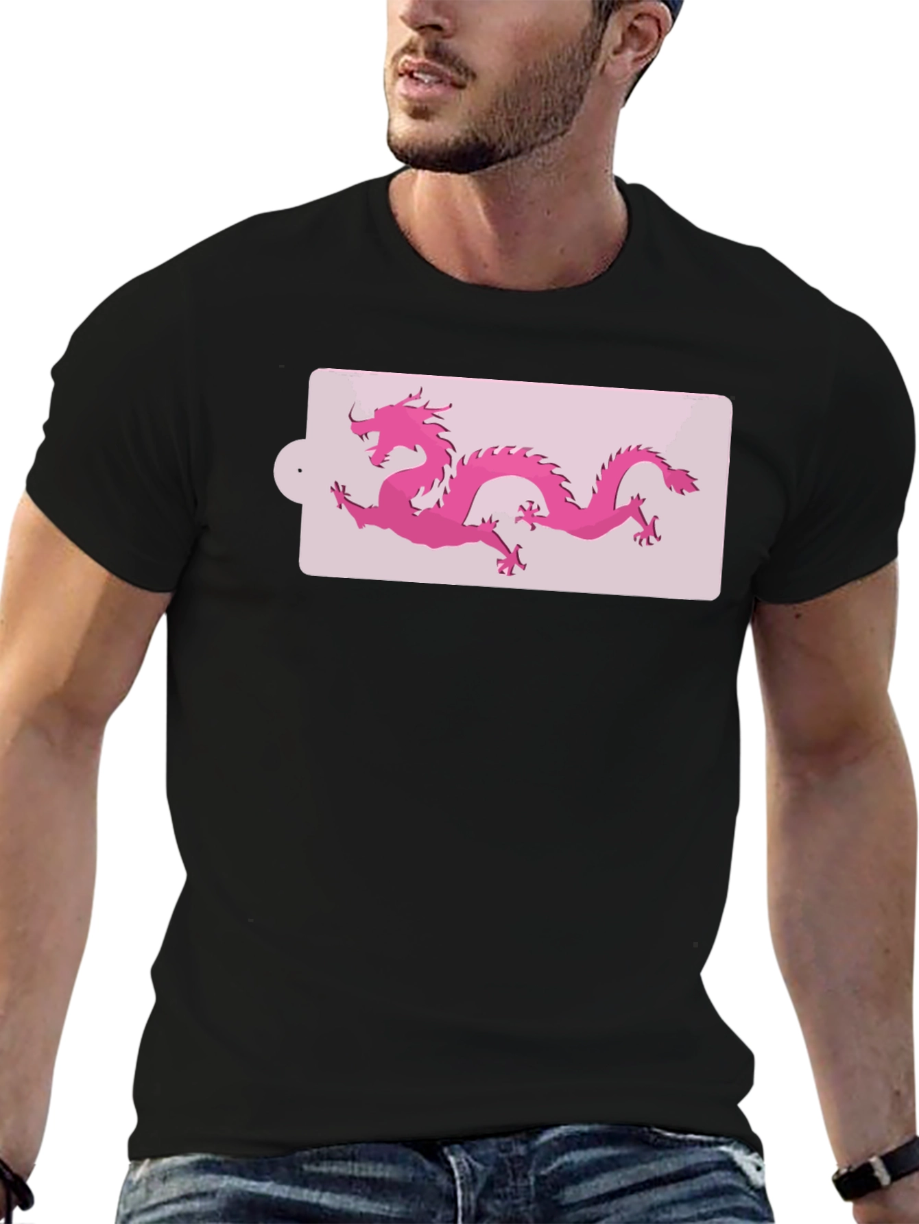 Black Pink Dragon Graphic Black T-Shirt view 6