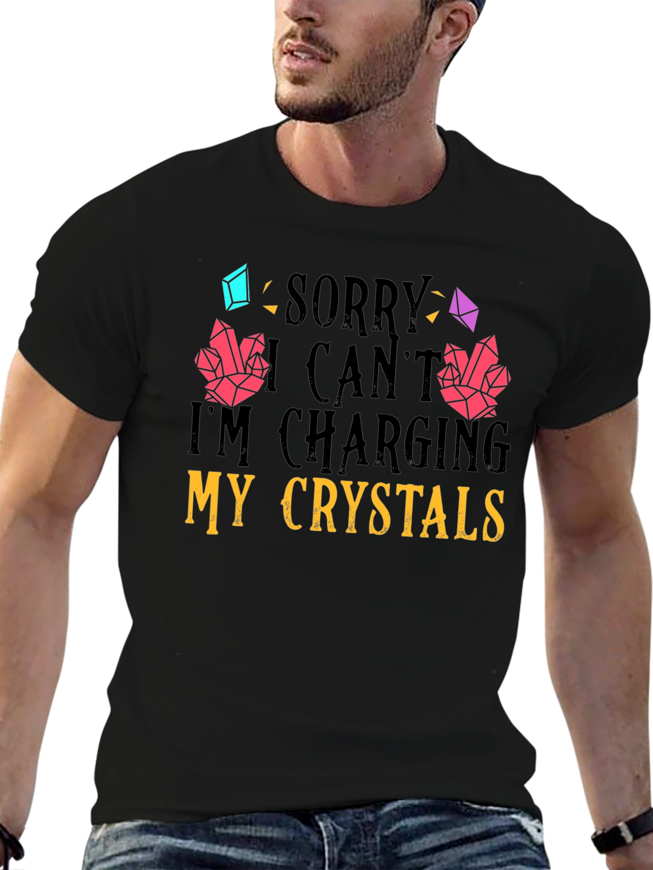 Black Charging Crystals Graphic T-Shirt view 6