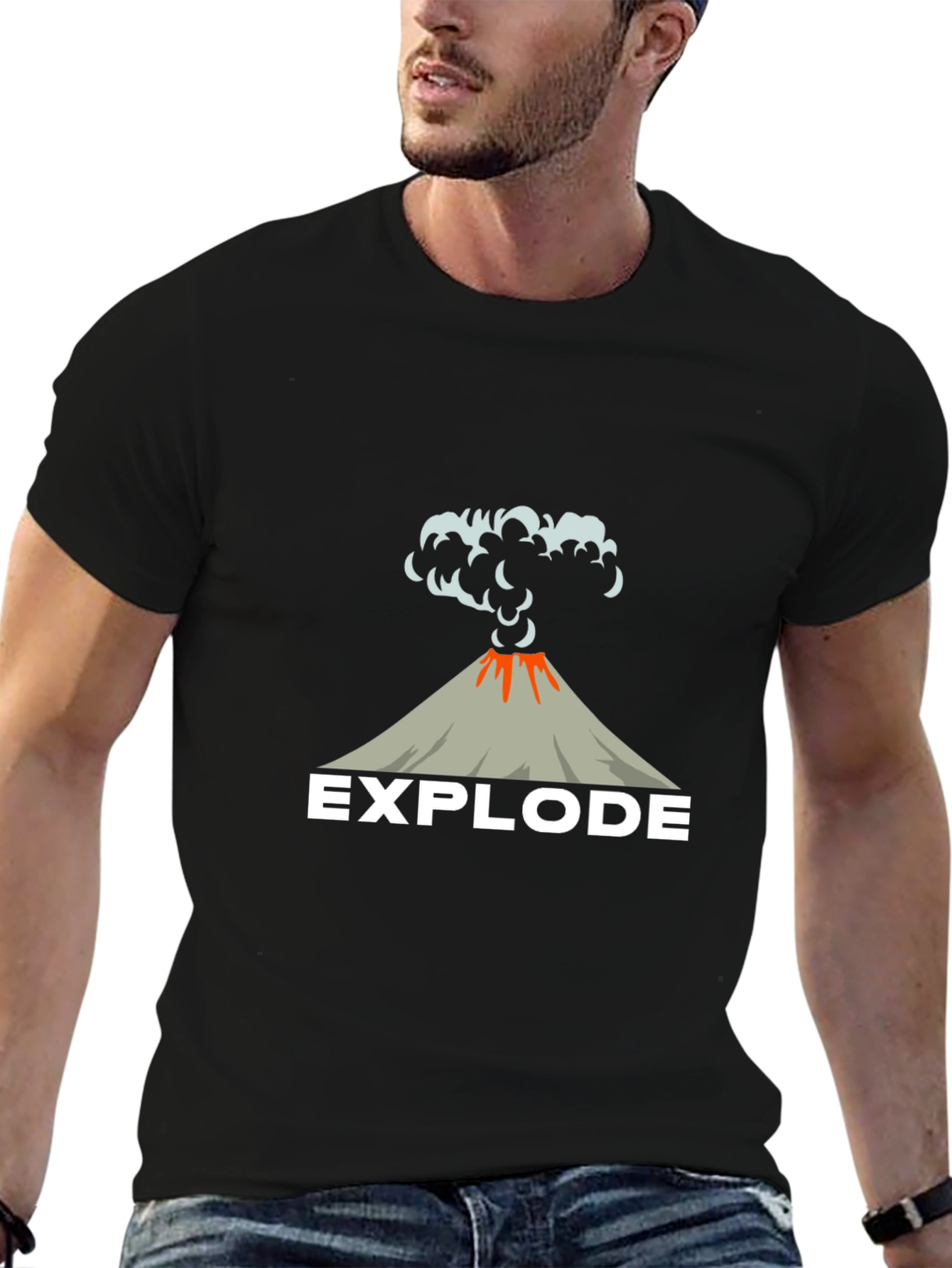 Black Explode Volcano Graphic Tee - Black Cotton T-Shirt view 6