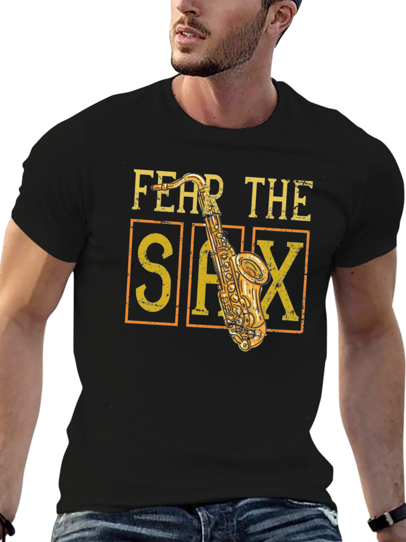 Black Fear The Sax T-Shirt - Musician Tee view 6