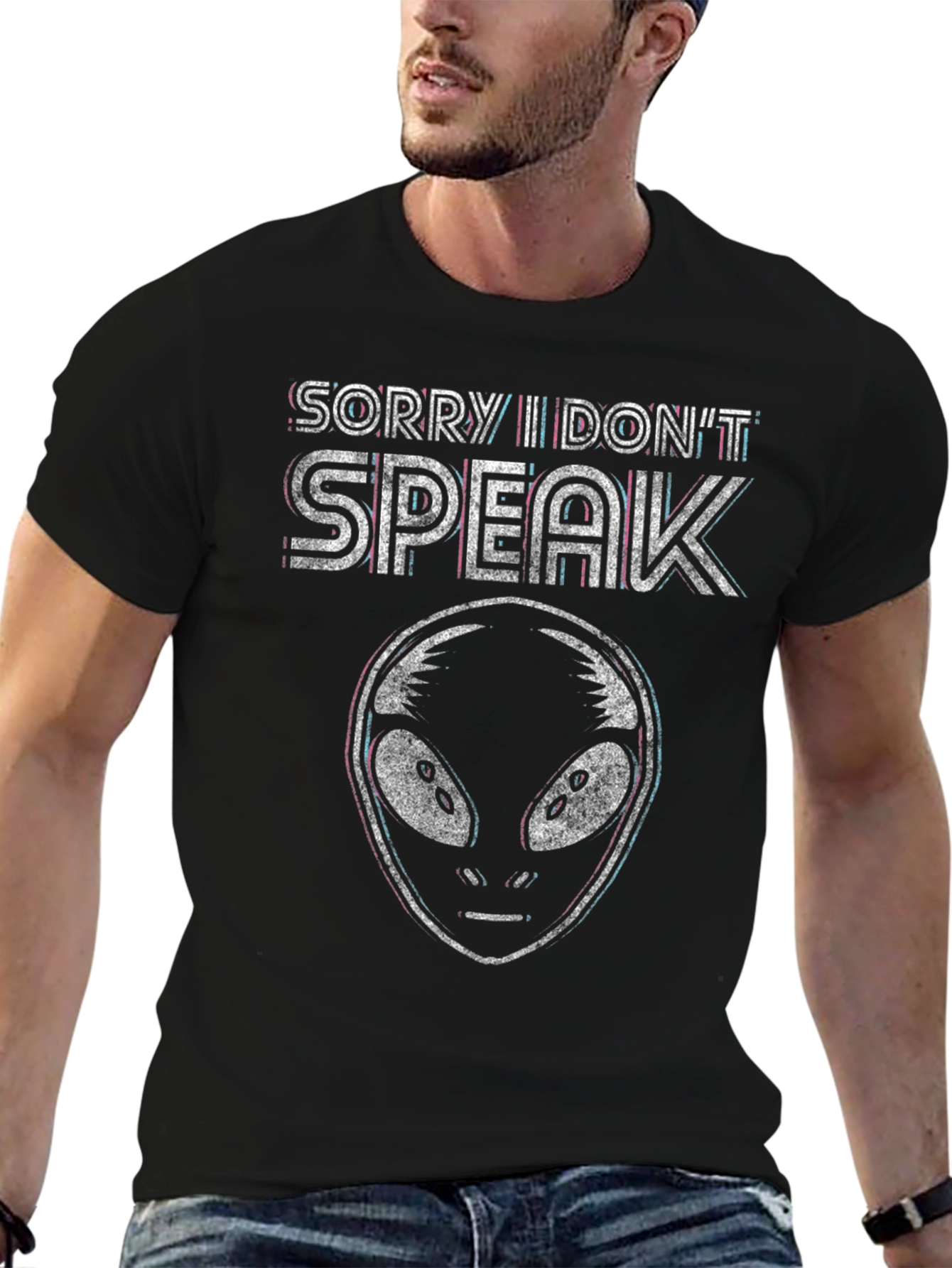 Black Sorry I Don't Speak Alien Graphic T-Shirt view 6