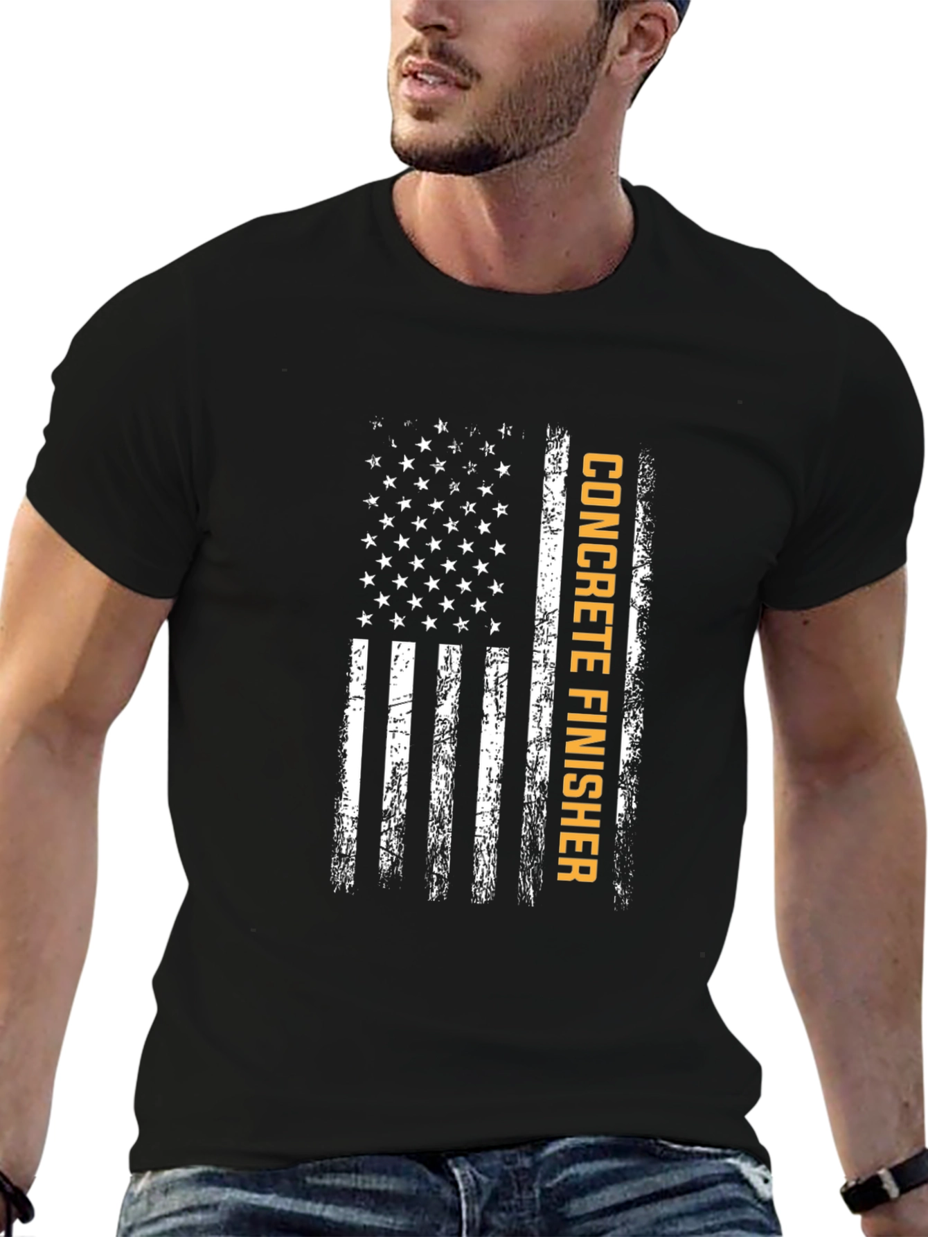 Black Concrete Finisher American Flag T-Shirt view 6