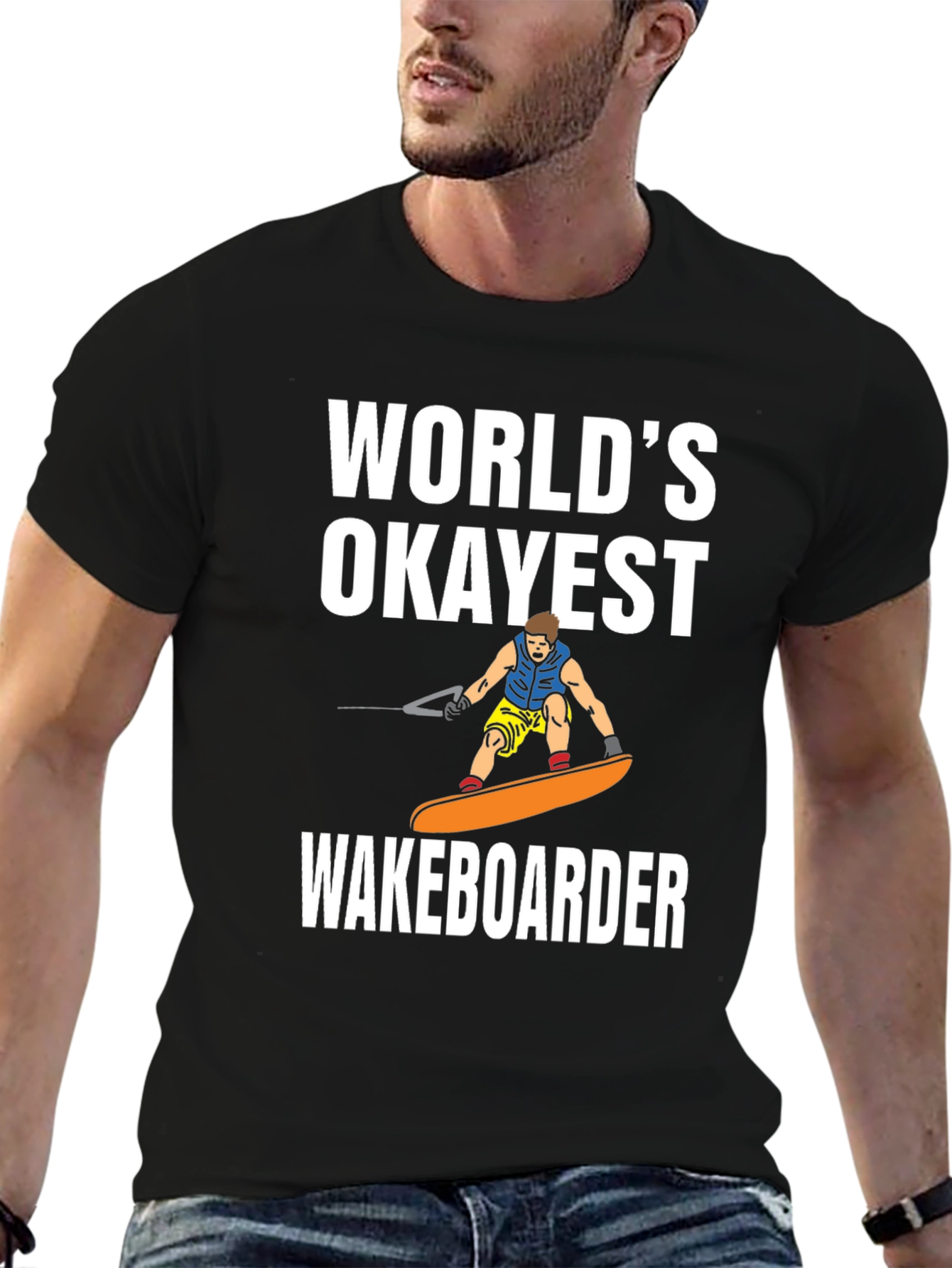 Black World's Okayest Wakeboarder Black T-Shirt view 6