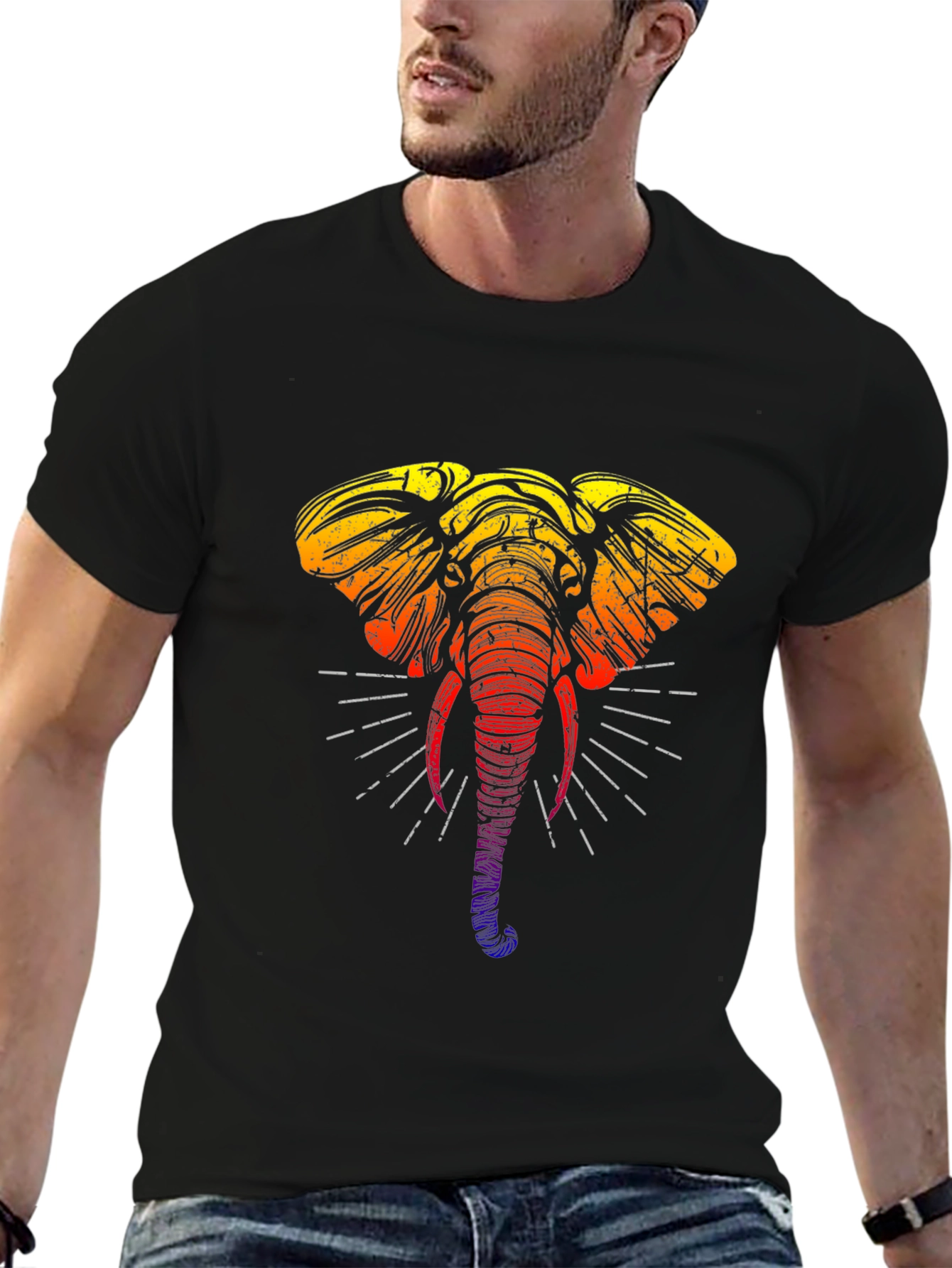 Black Rainbow Elephant Graphic Tee - Stylish Black T-Shirt view 6