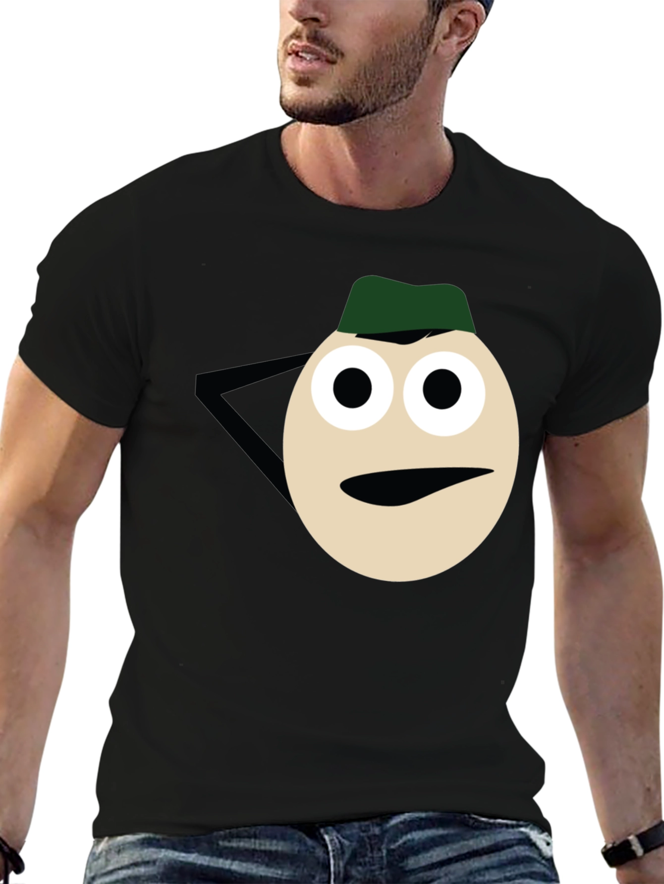 Black Funny Cartoon Face Graphic Tee - Black Casual T-Shirt view 6