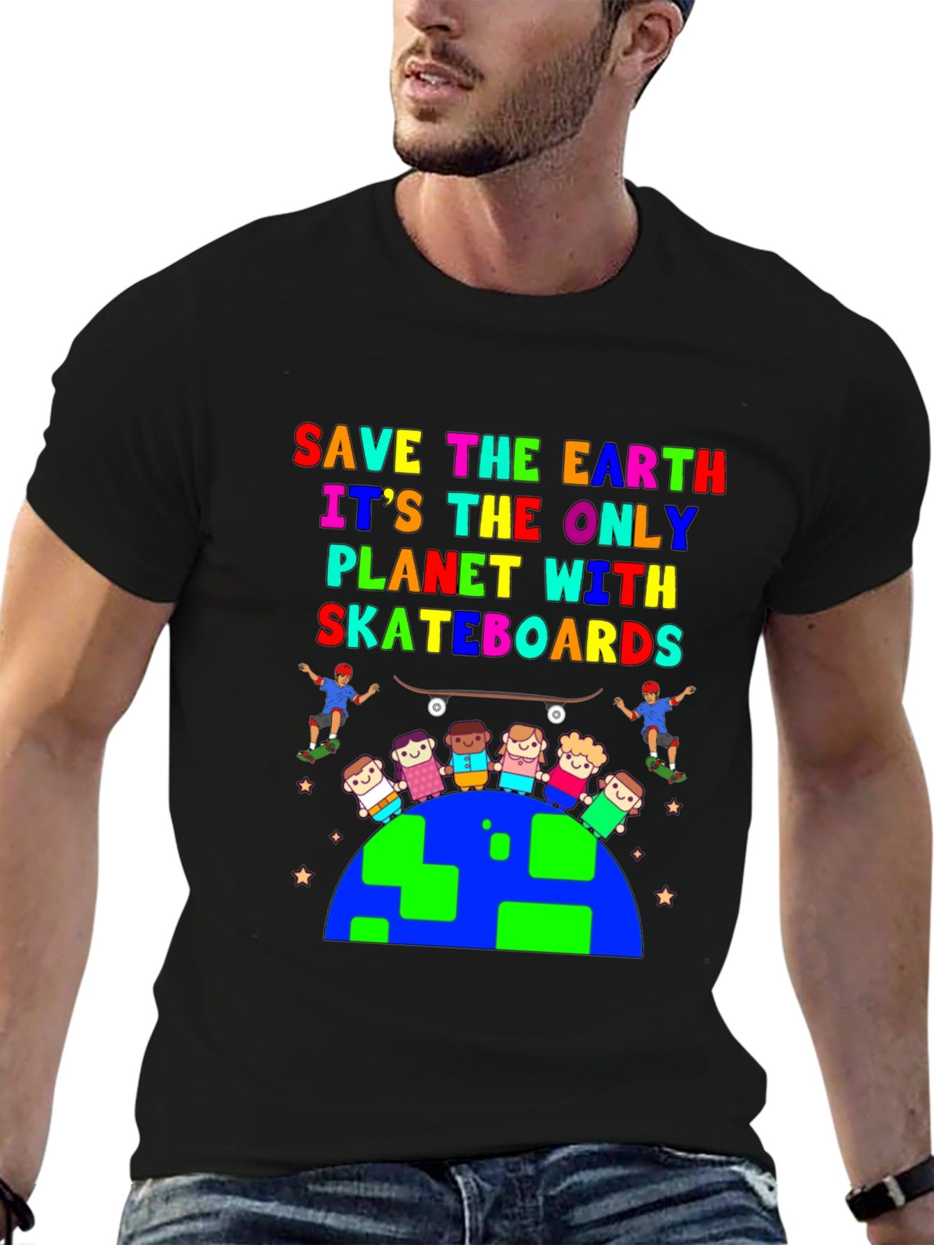 Black Save the Earth Skateboard T-Shirt view 6