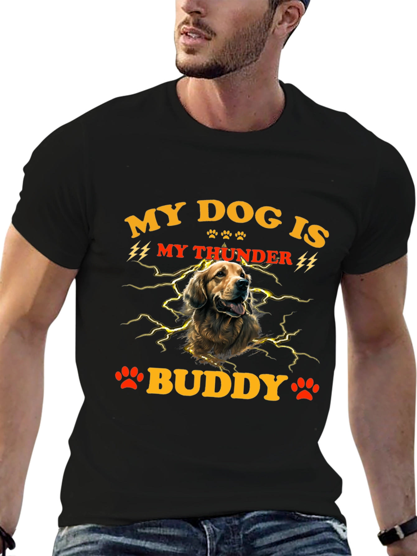 Black My Dog Is My Thunder Buddy T-Shirt view 6