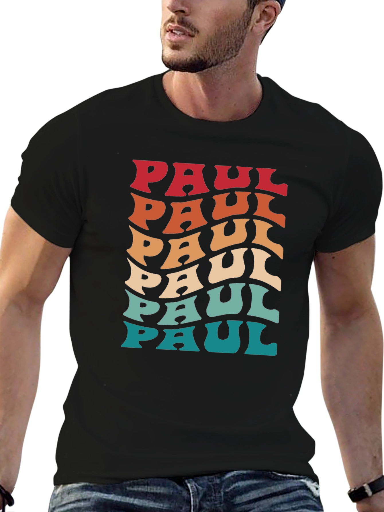 Black Retro Paul Name T-Shirt - Cool Wavy Design view 6