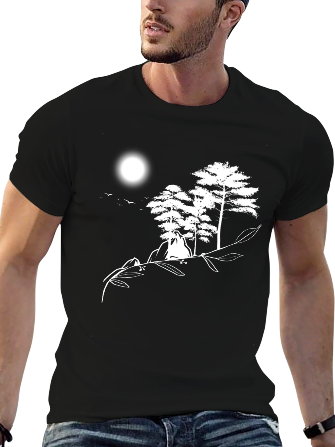 Black Nature Scene Graphic Tee - Black Cotton Shirt view 6