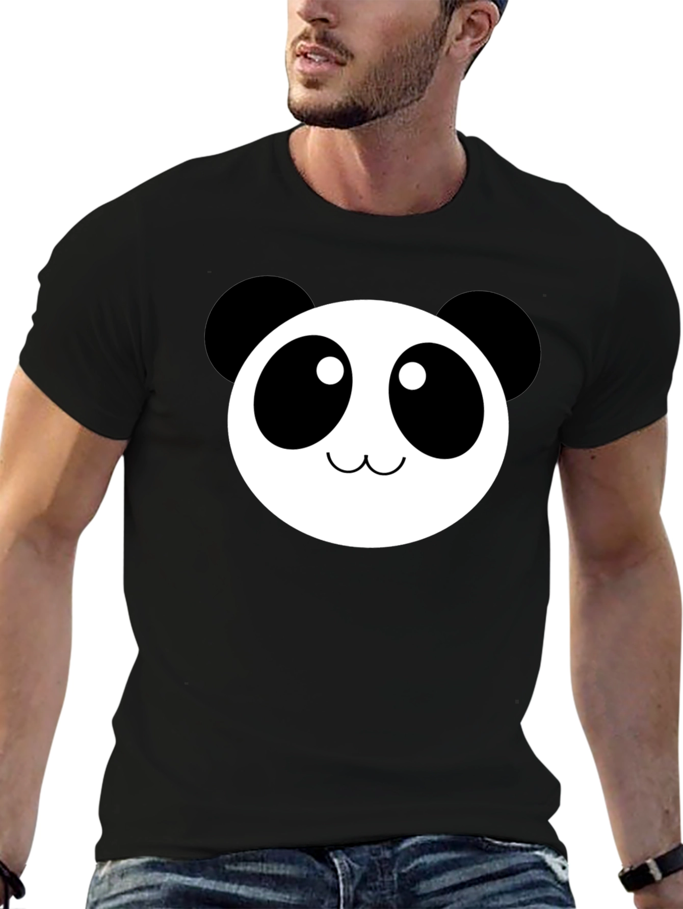 Black Cute Panda Face Graphic Black T-Shirt view 6