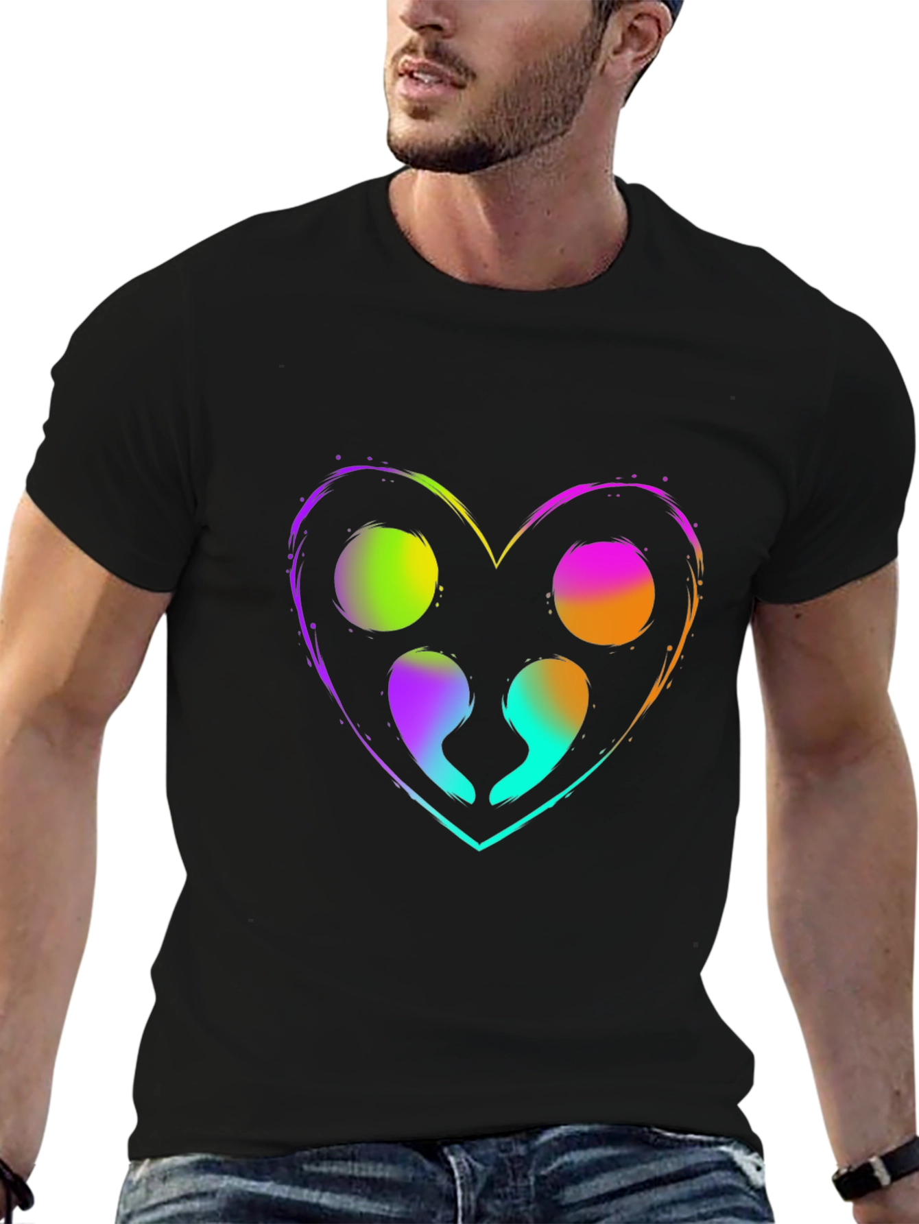 Black Colorful Semicolon Heart Graphic T-Shirt view 6