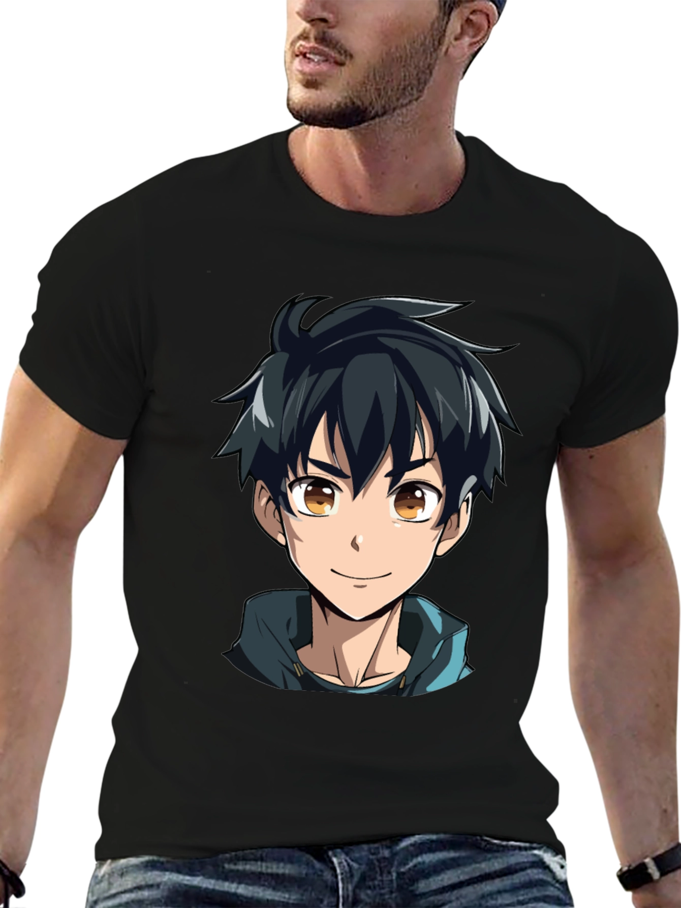 Black Anime Boy Graphic Black T-Shirt view 6