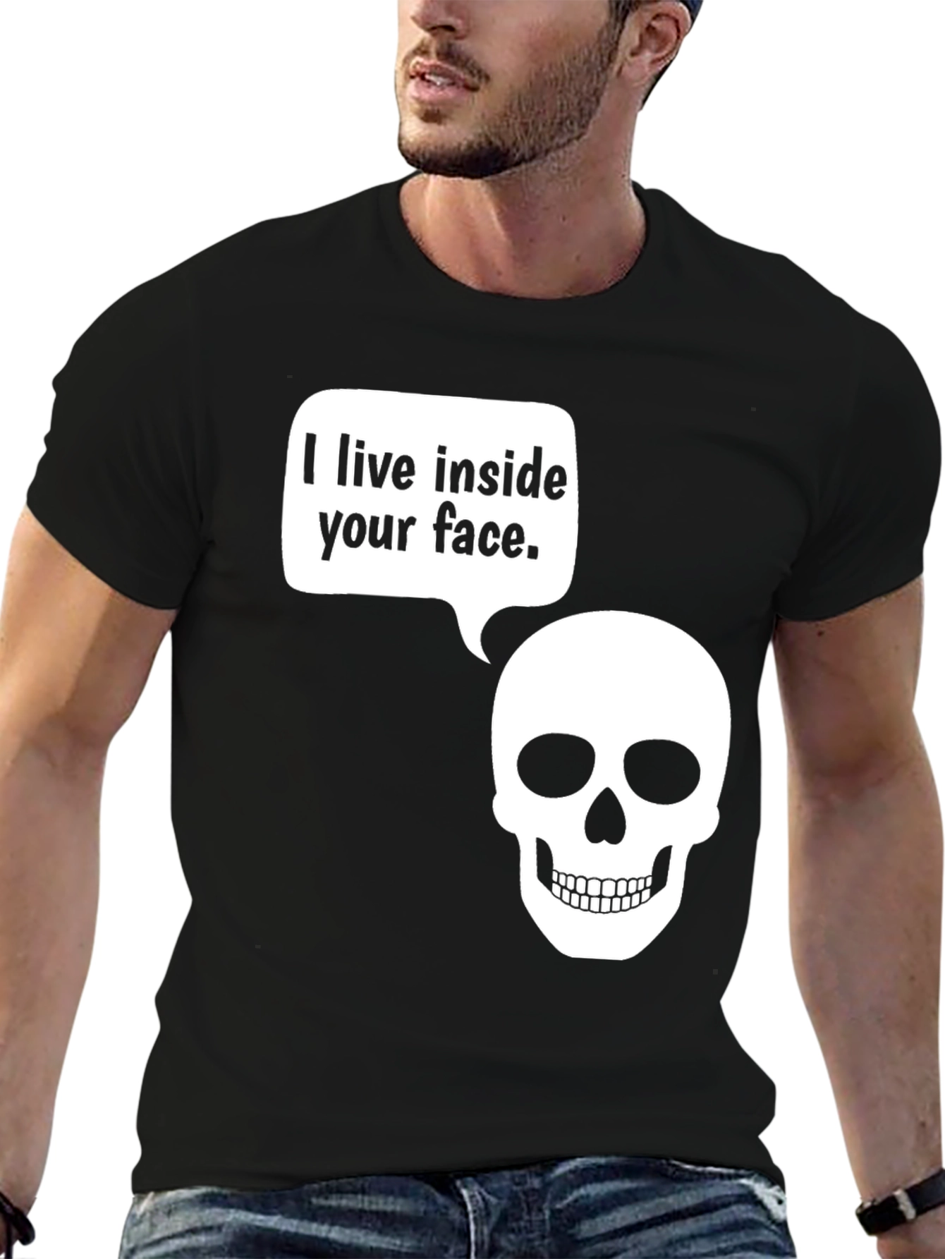 Black Skull Face T-Shirt - Funny Graphic Tee view 6