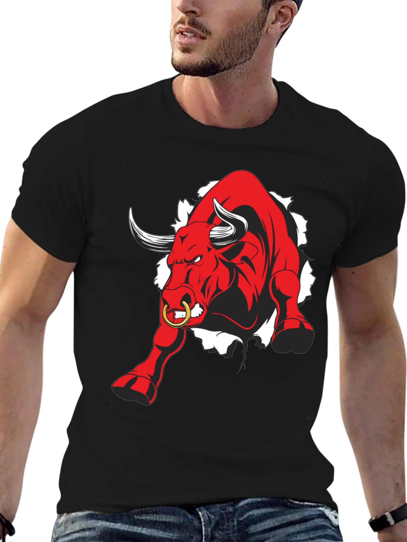 Black Raging Bull Graphic Tee - Black Cotton T-Shirt view 6