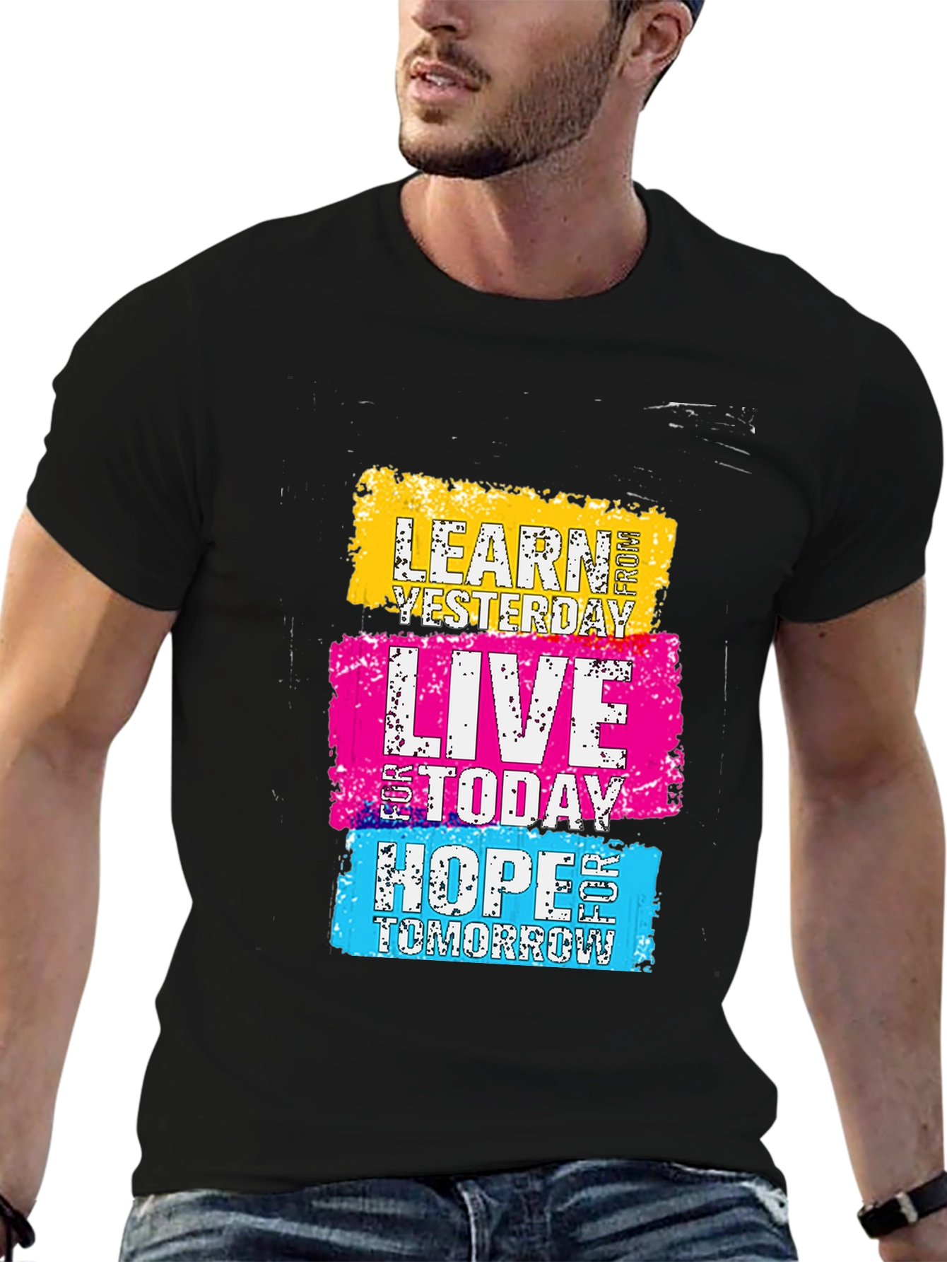 Black Motivational Learn Live Hope Graphic Tee view 6