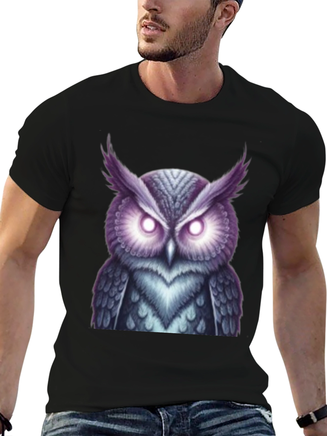 Mystic Owl Graphic Tee - Black Cotton - 6
