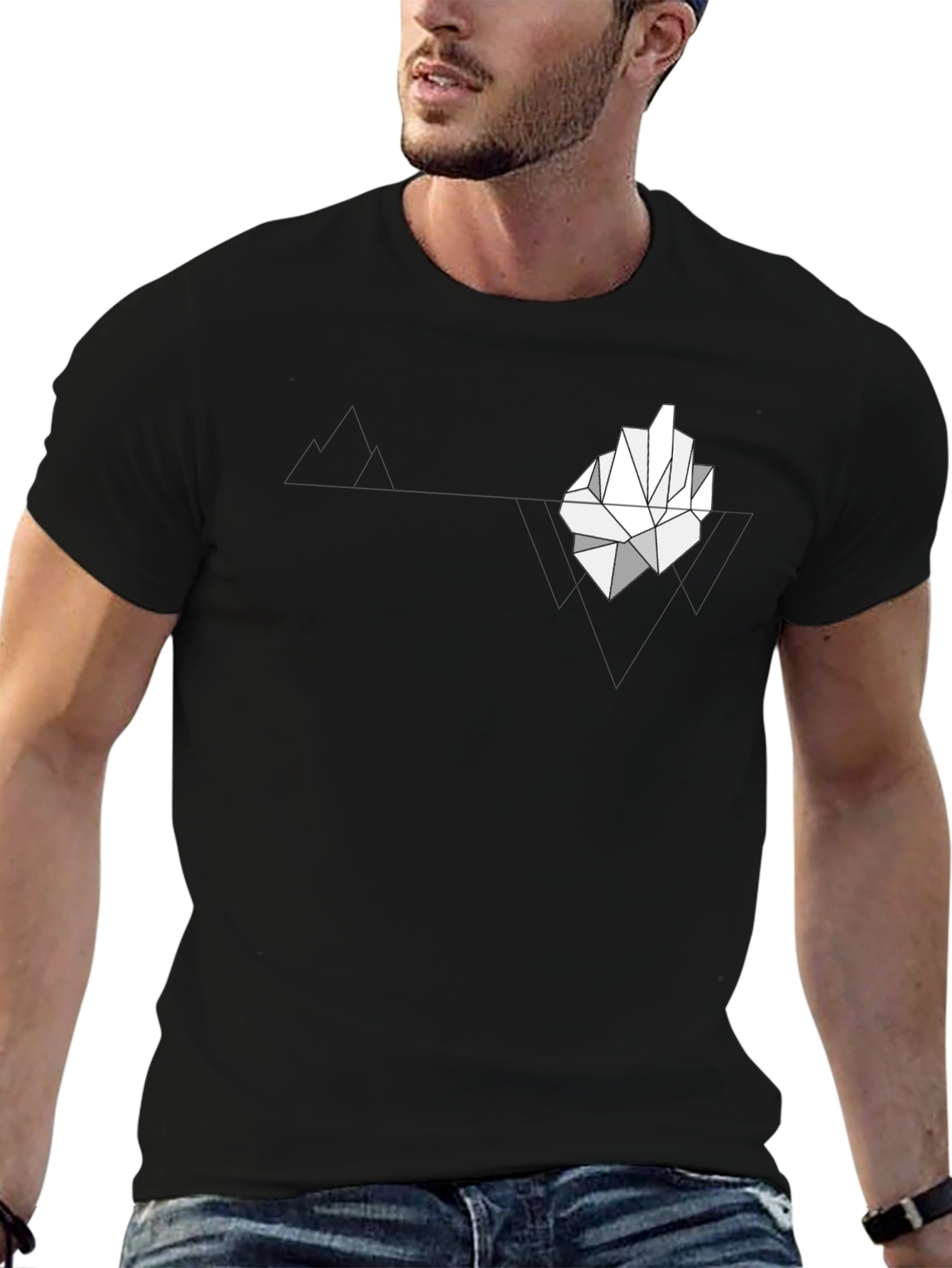 Black Geometric Iceberg Graphic Print Black T-Shirt view 6