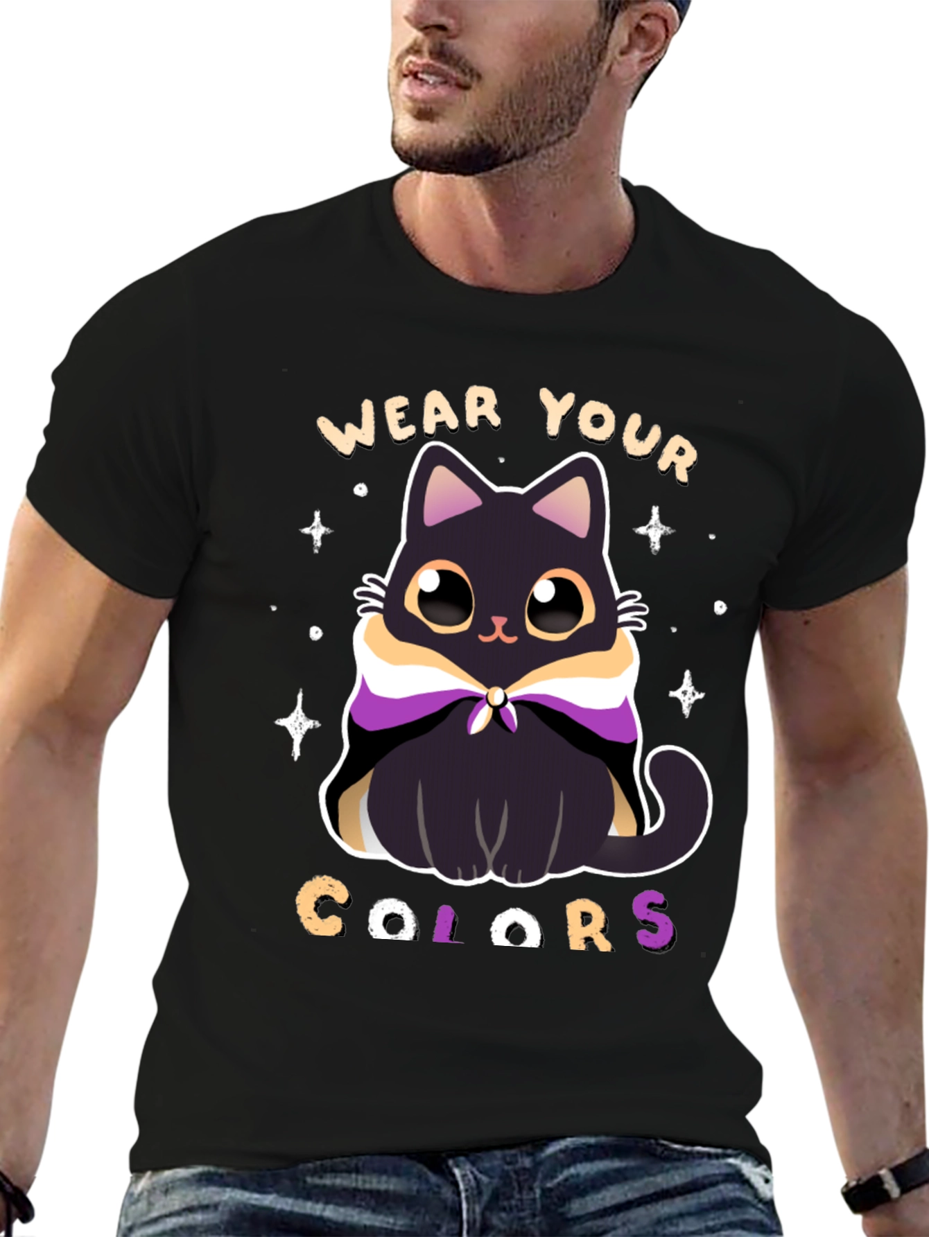 Black Wear Your Colors Cat Pride T-Shirt view 6