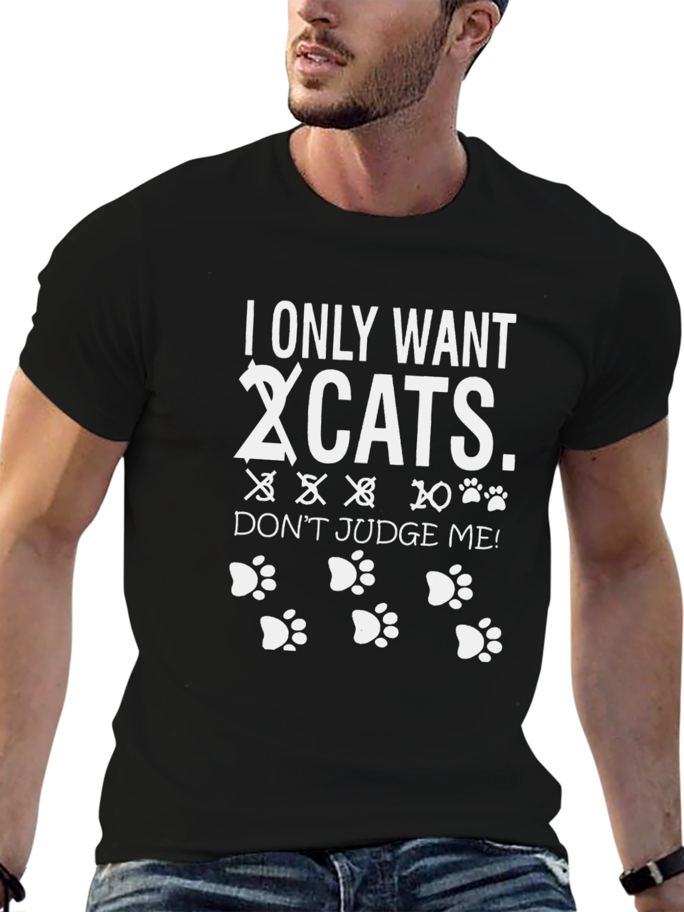 Black I Only Want Cats T-Shirt - Novelty Cat Lover Tee view 6