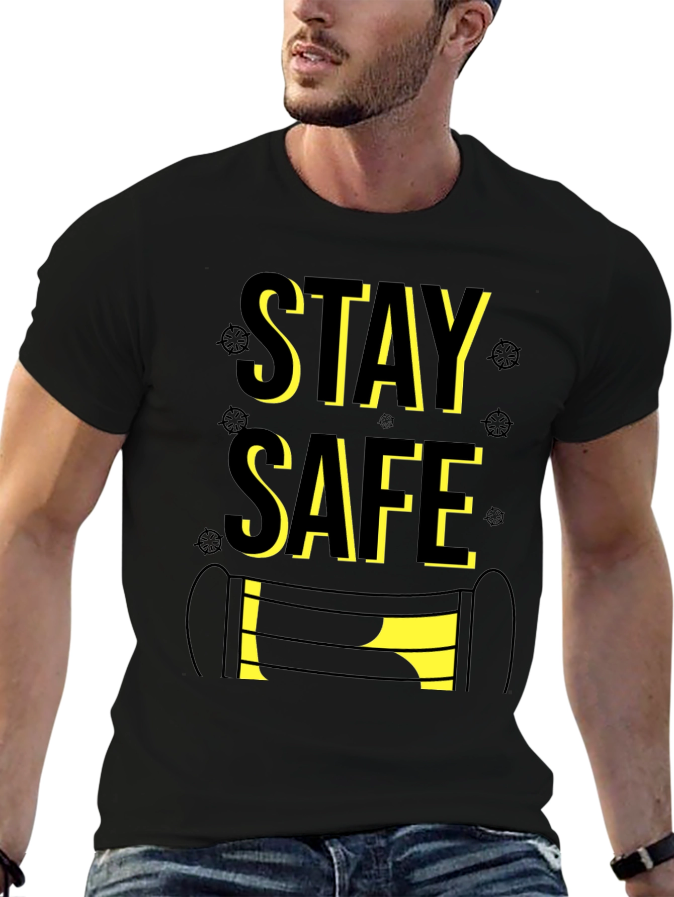 Black Stay Safe Graphic Tee - Black Cotton Blend view 6